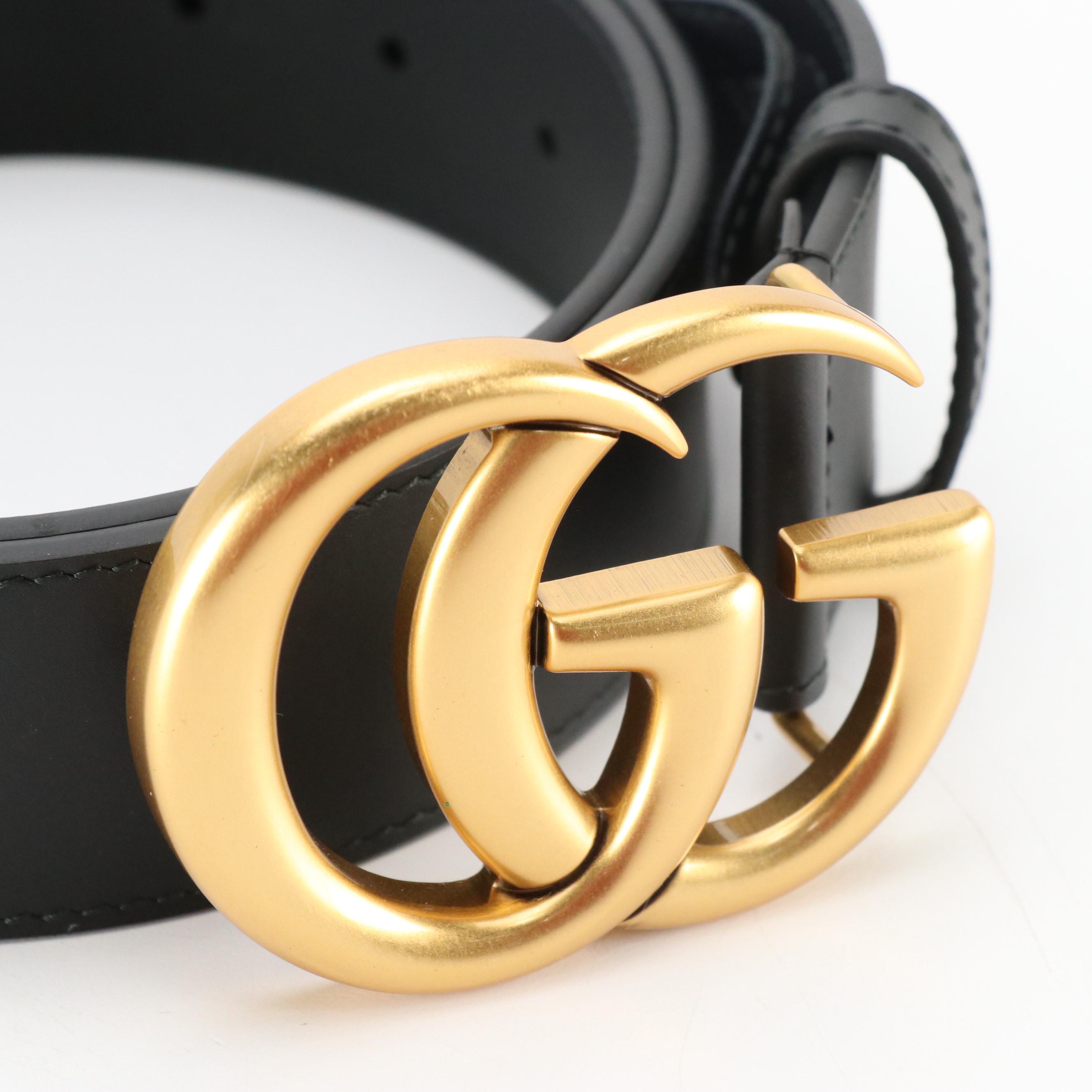Gucci GG Marmont Black Calfskin Leather Belt