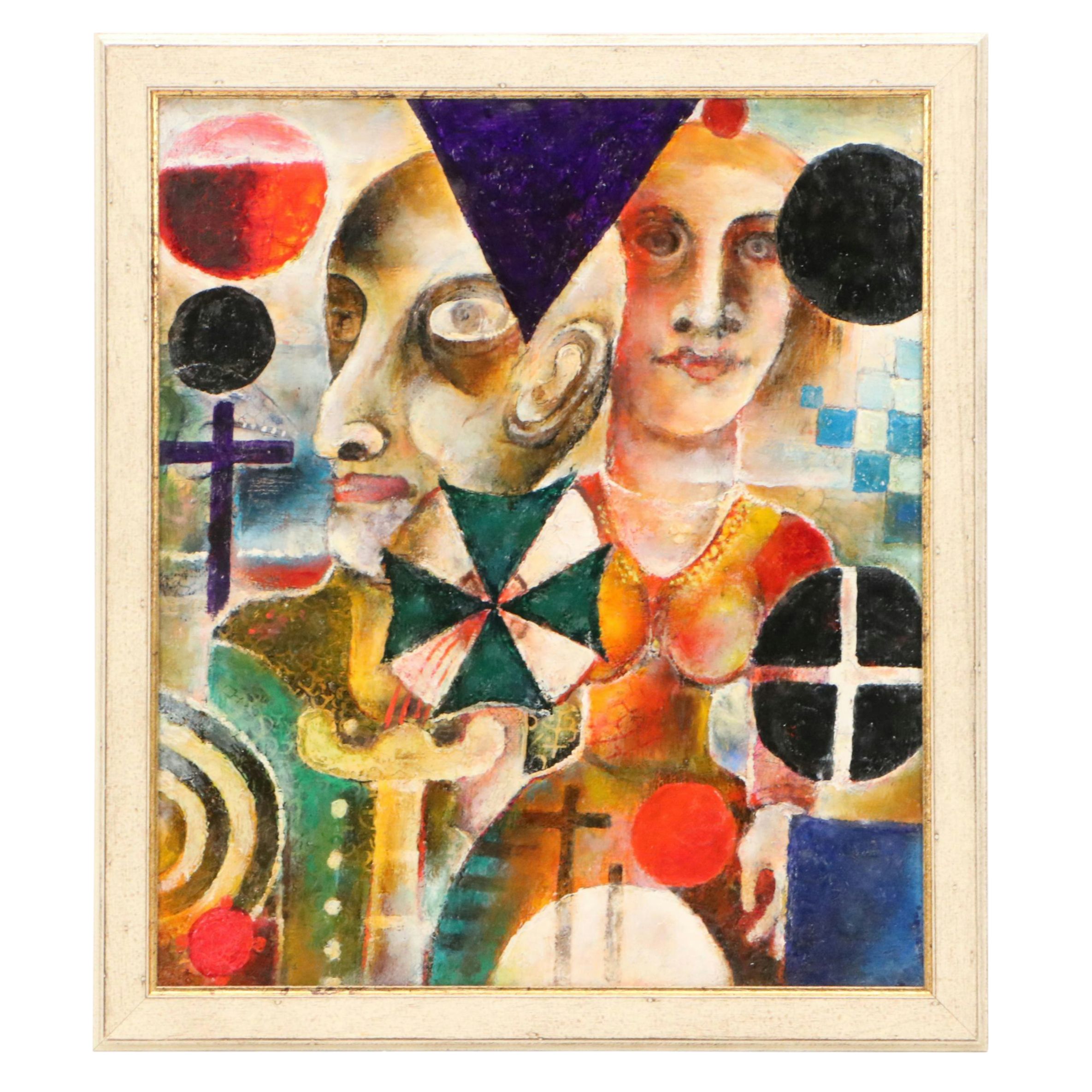 Nikolay Manuylov "Kuk" Surreal Oil Painting with Two Figures, Mid-20th Century