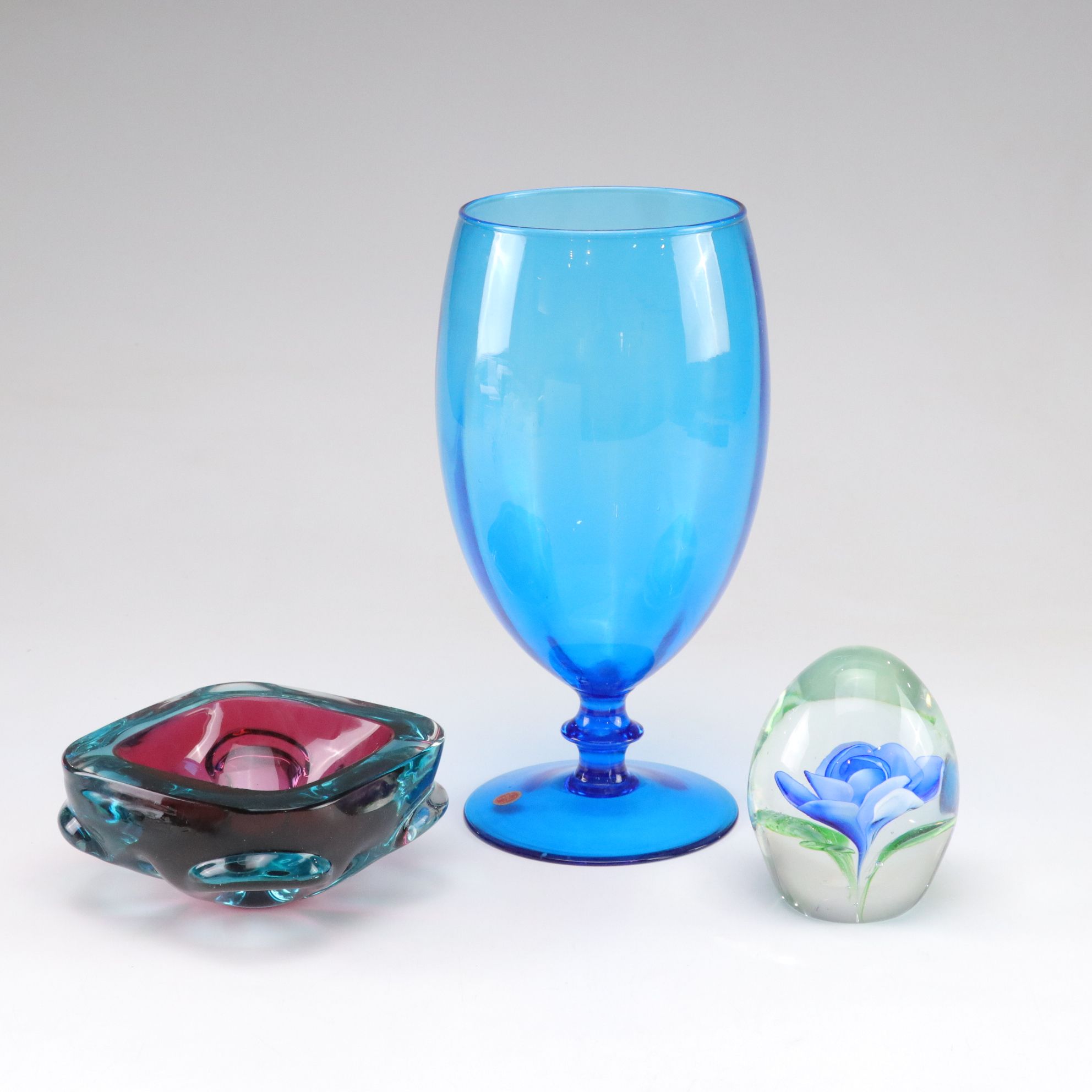 Blown Italian Glass Vase with Decorative Bowl & Paperweight