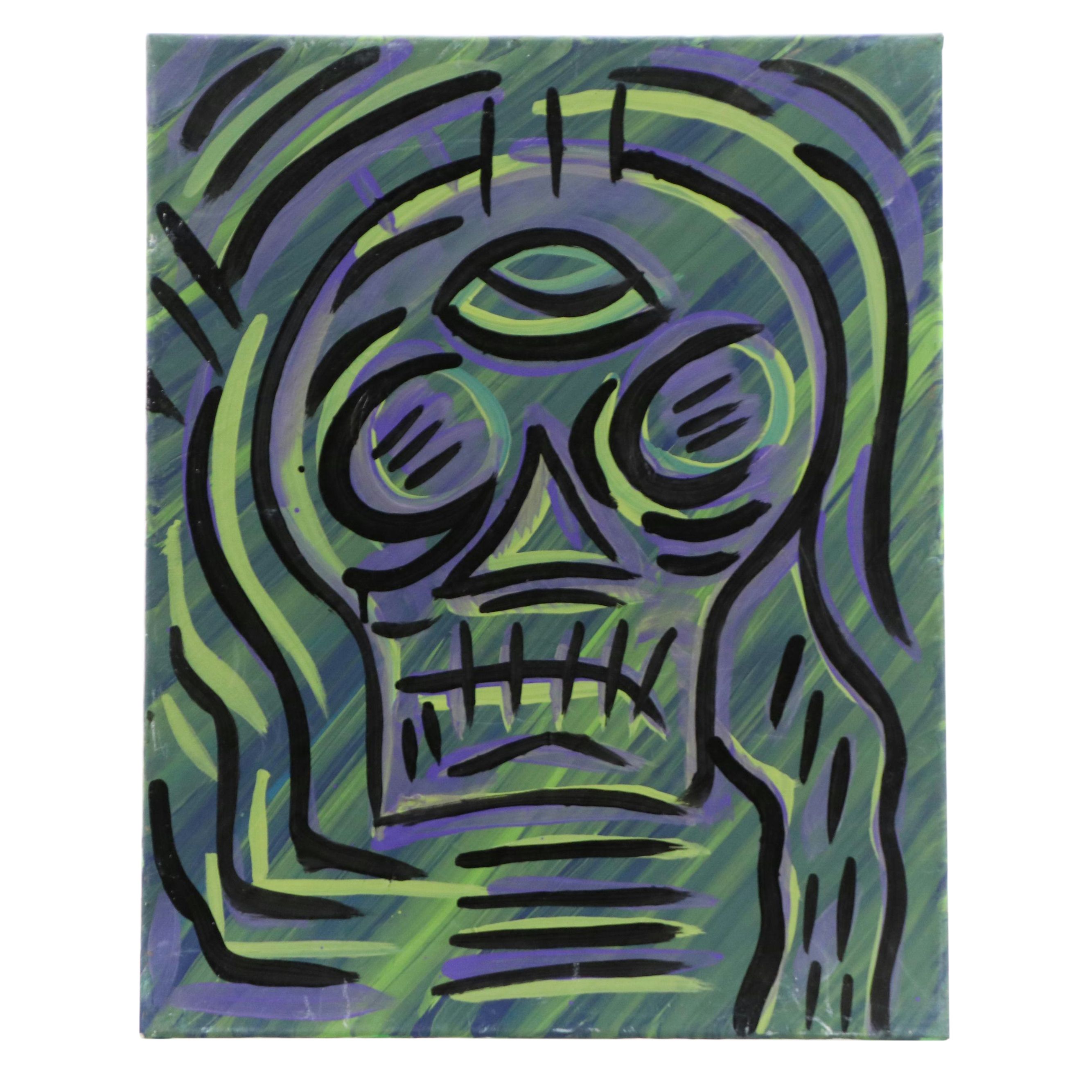 Bryson C. Abstract Face Acrylic Painting, Circa 2025