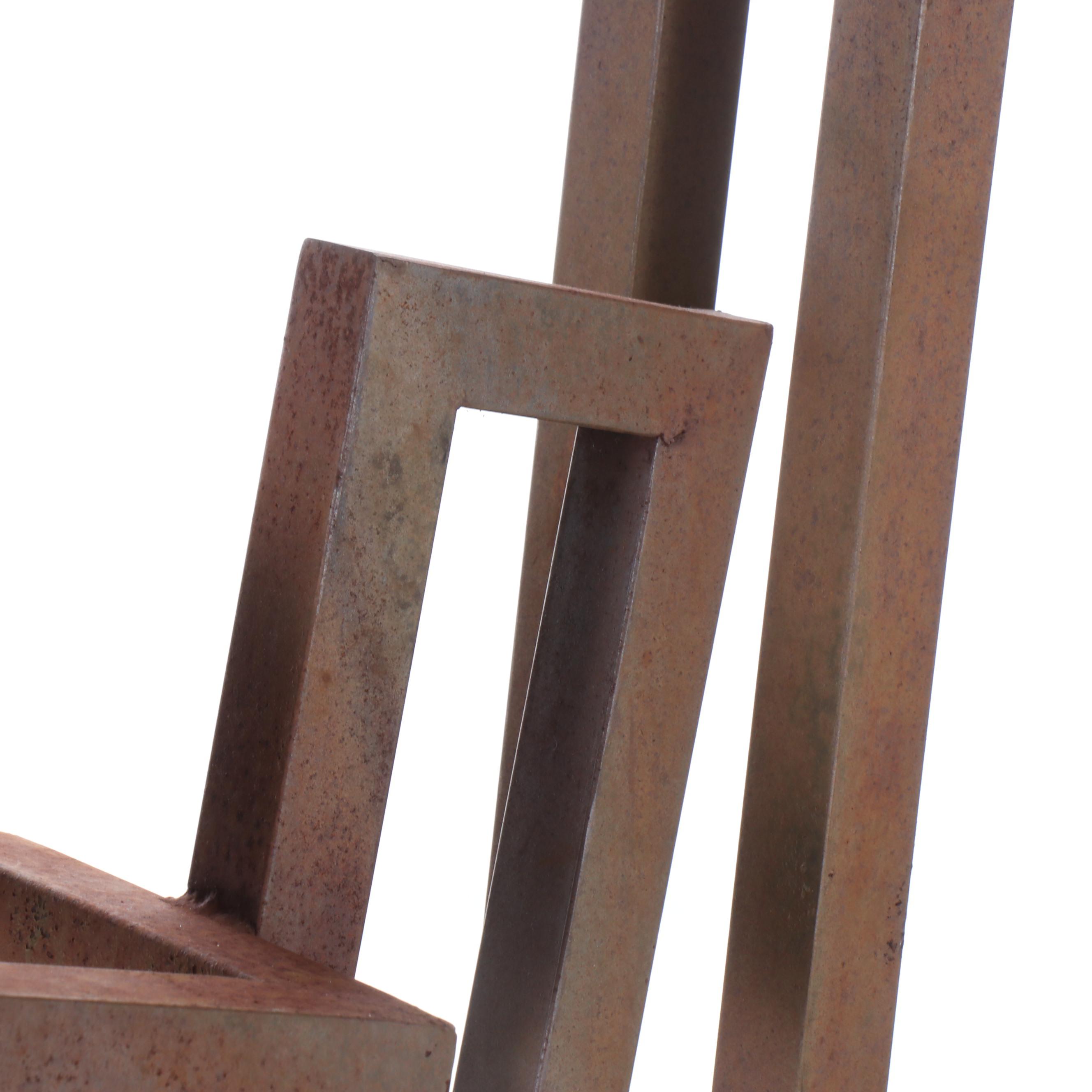 Geometric Standing Steel Sculpture with Red Ball, Mid to Late 20th C.