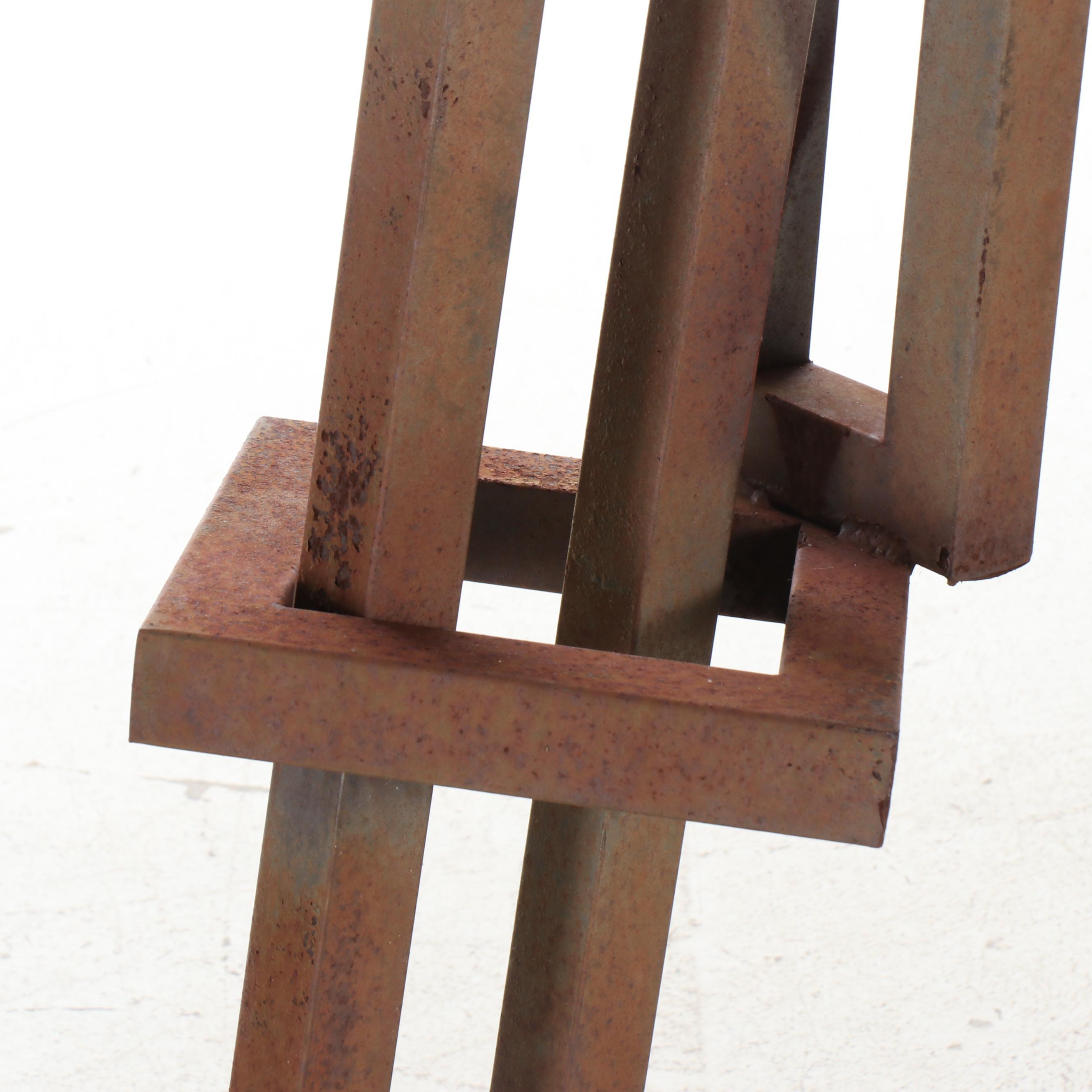 Geometric Standing Steel Sculpture with Red Ball, Mid to Late 20th C.