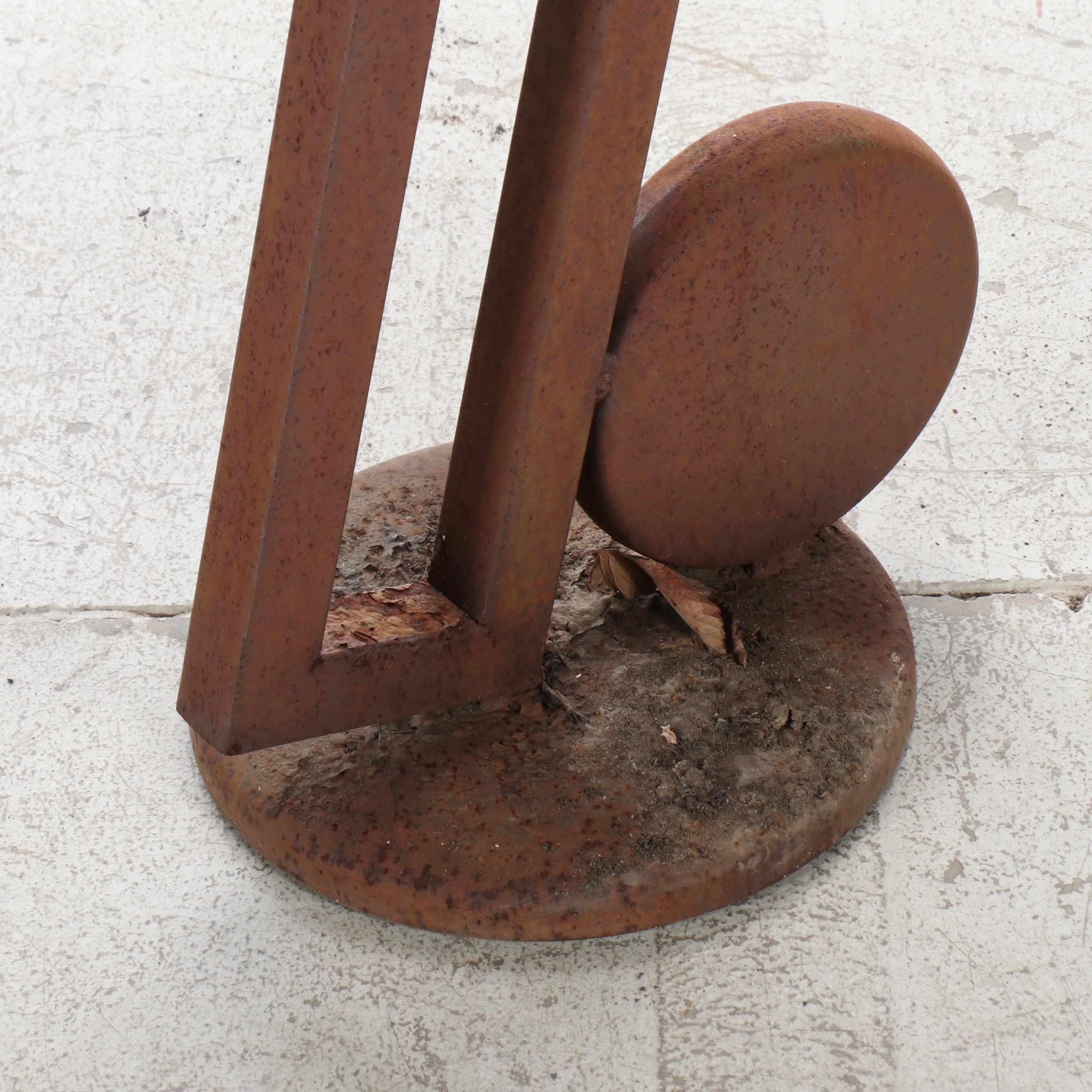 Geometric Standing Steel Sculpture with Red Ball, Mid to Late 20th C.