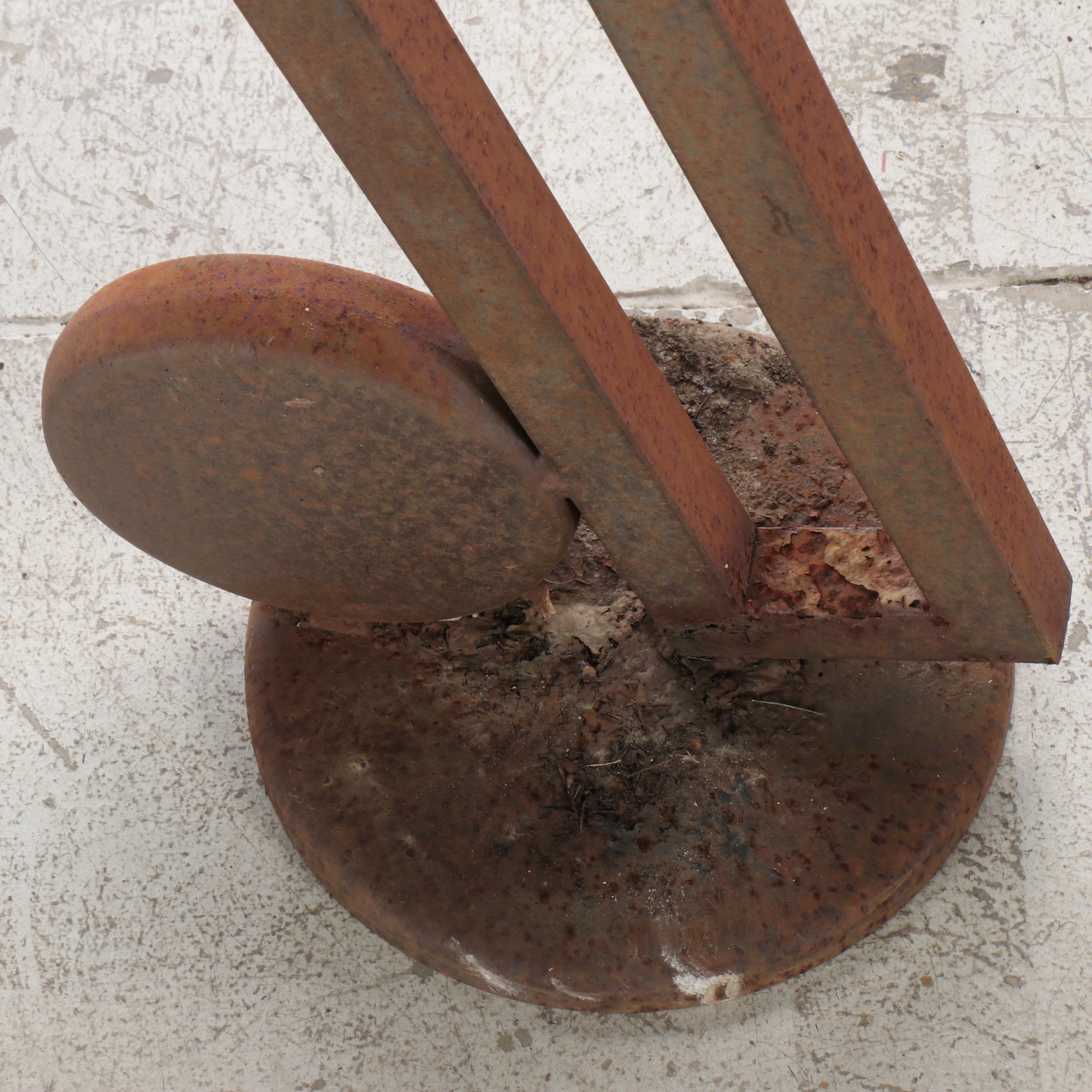 Geometric Standing Steel Sculpture with Red Ball, Mid to Late 20th C.