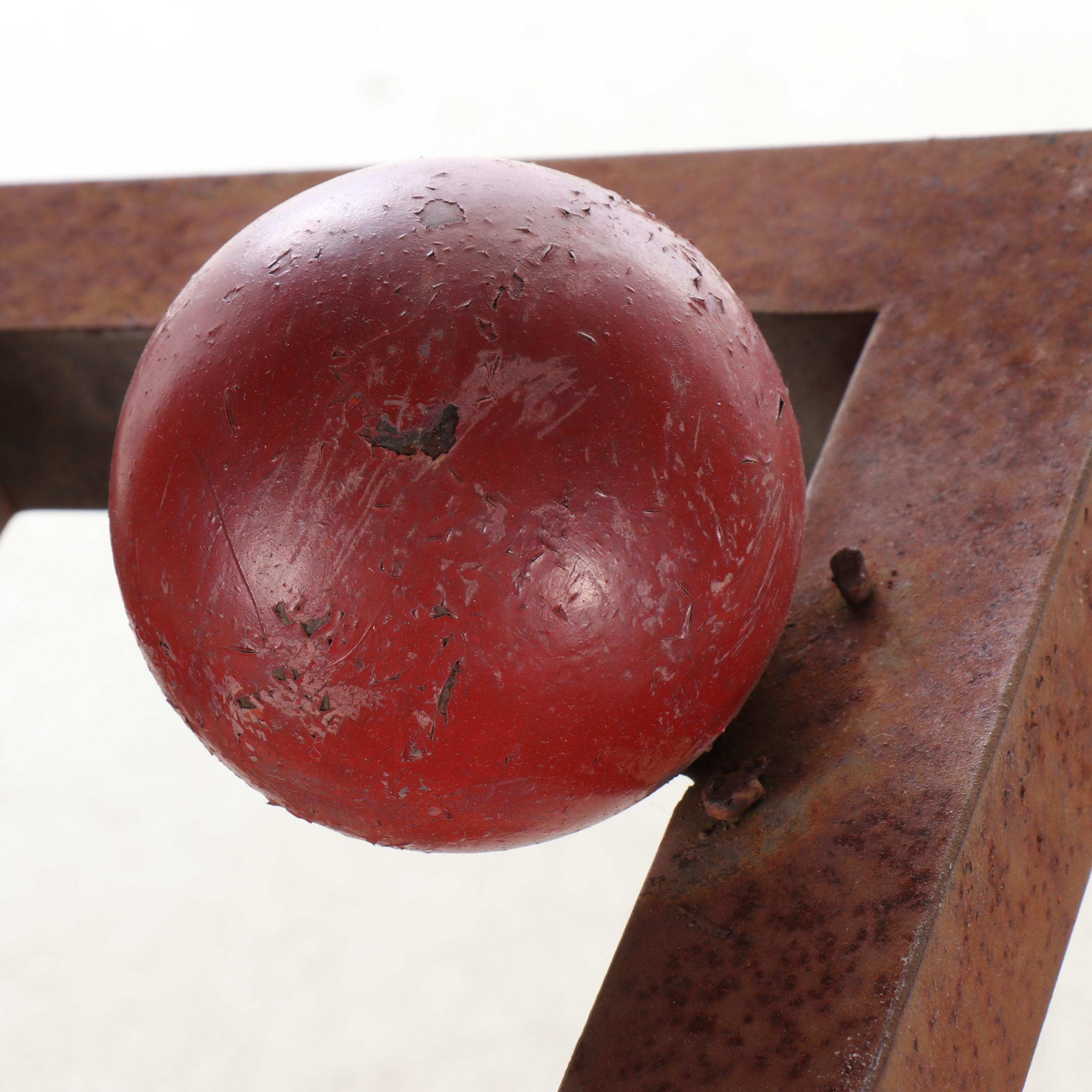 Geometric Standing Steel Sculpture with Red Ball, Mid to Late 20th C.