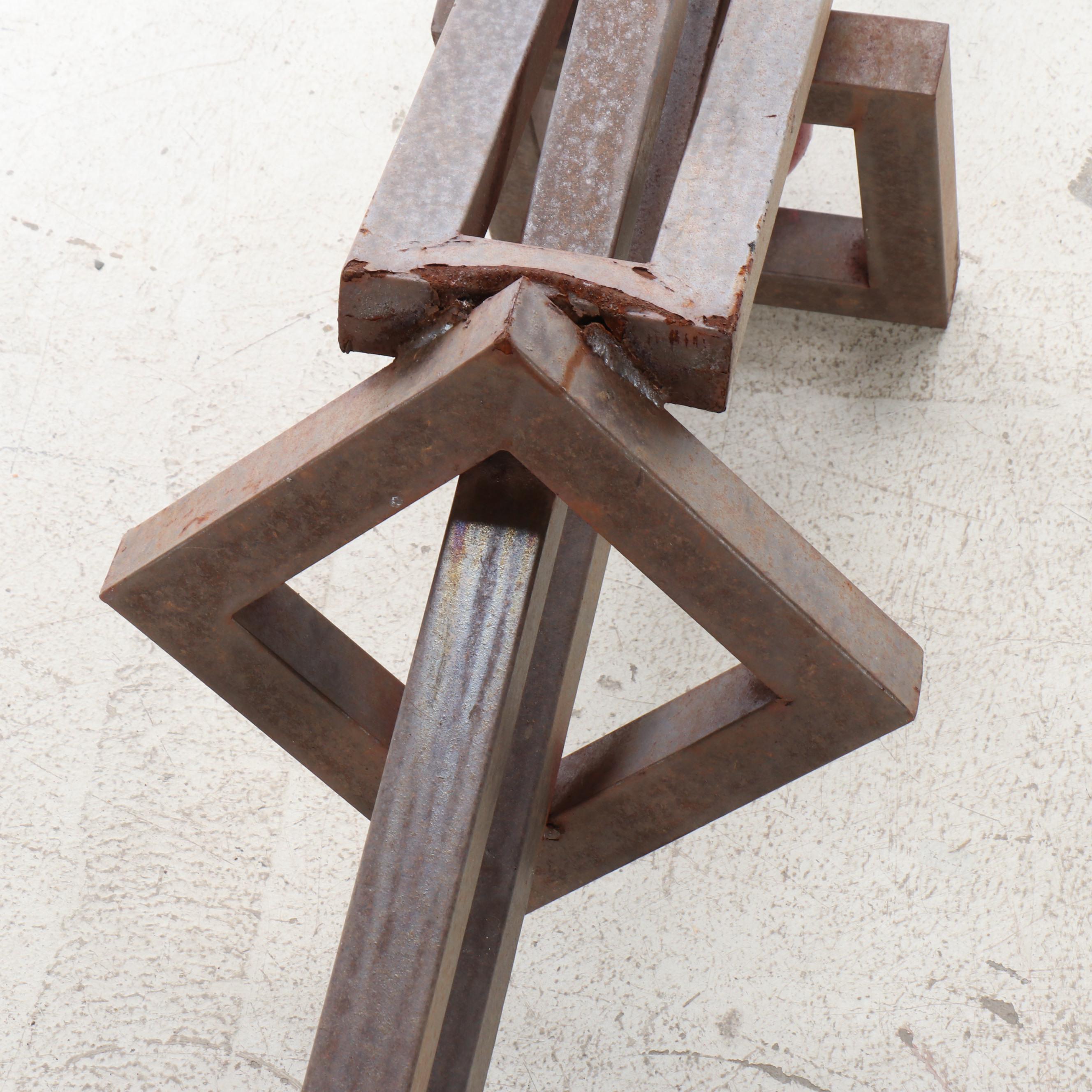 Geometric Standing Steel Sculpture with Red Ball, Mid to Late 20th C.