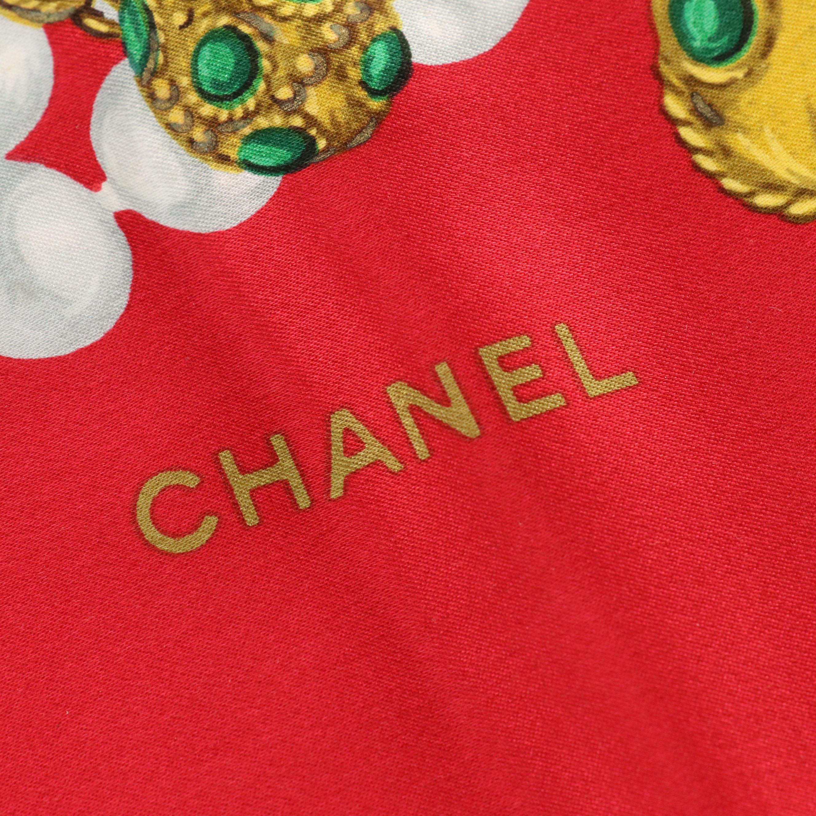 Chanel Imitation Pearl Rope Trim Clip Earrings and Silk Charmeuse Scarf 90