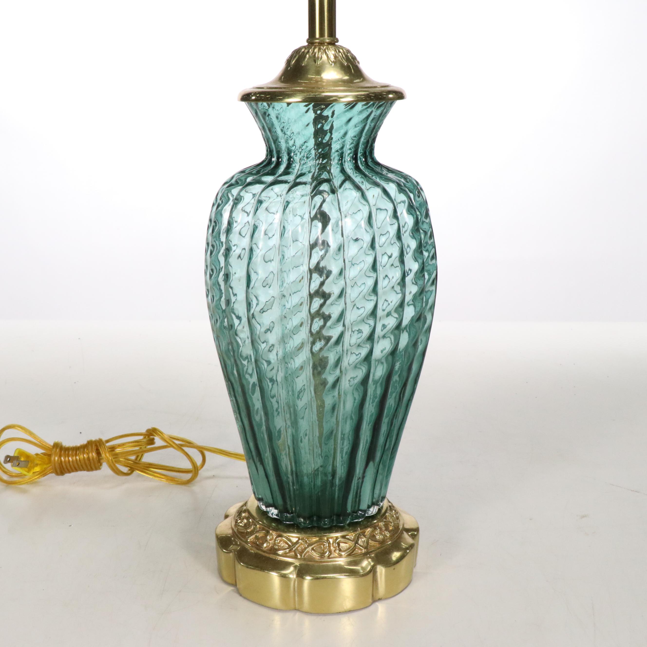 Pilgrim Green Ruffles Murano Style Glass Table Lamps