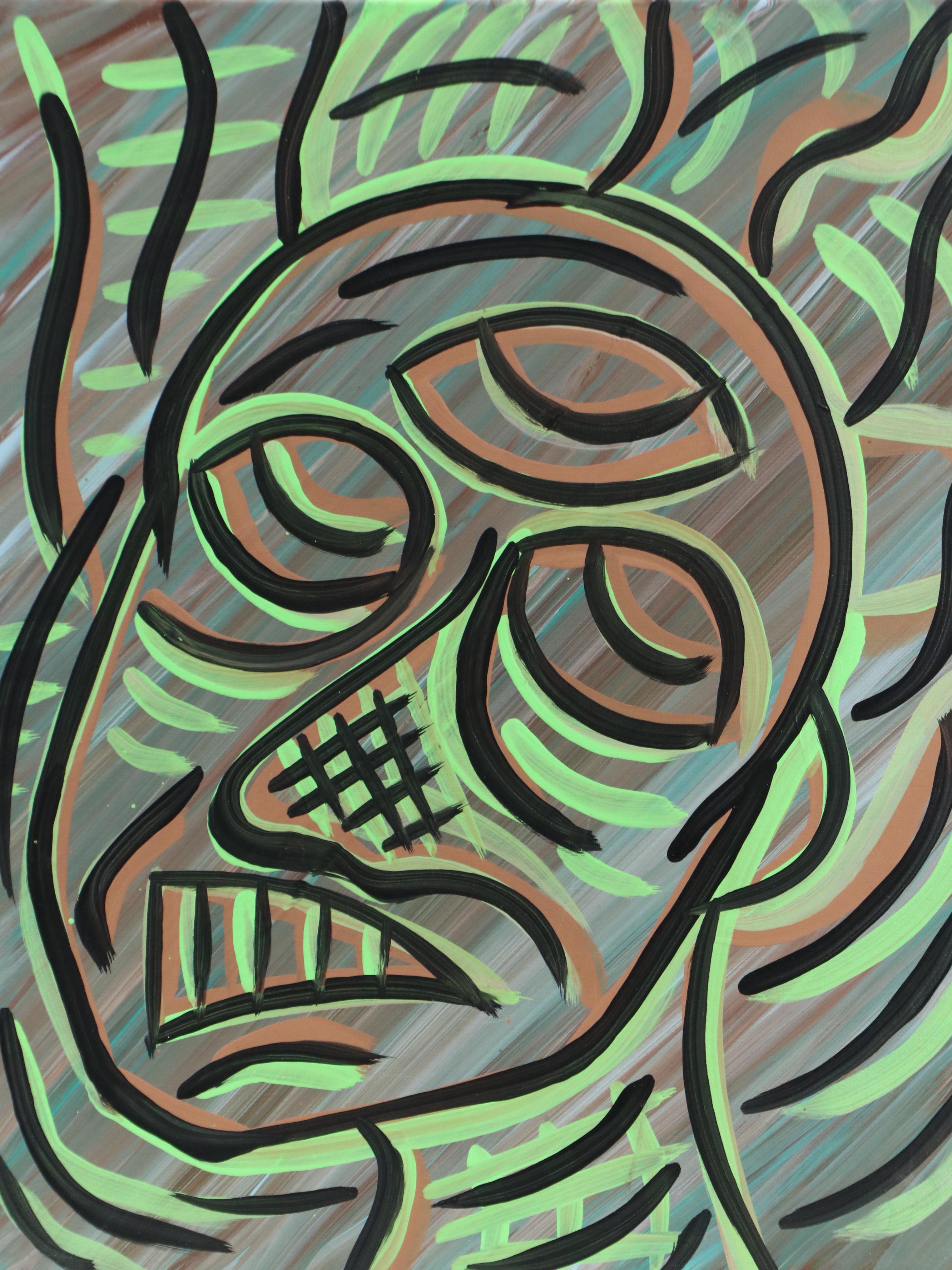 Bryson C. Abstract Face Acrylic Painting, Circa 2025