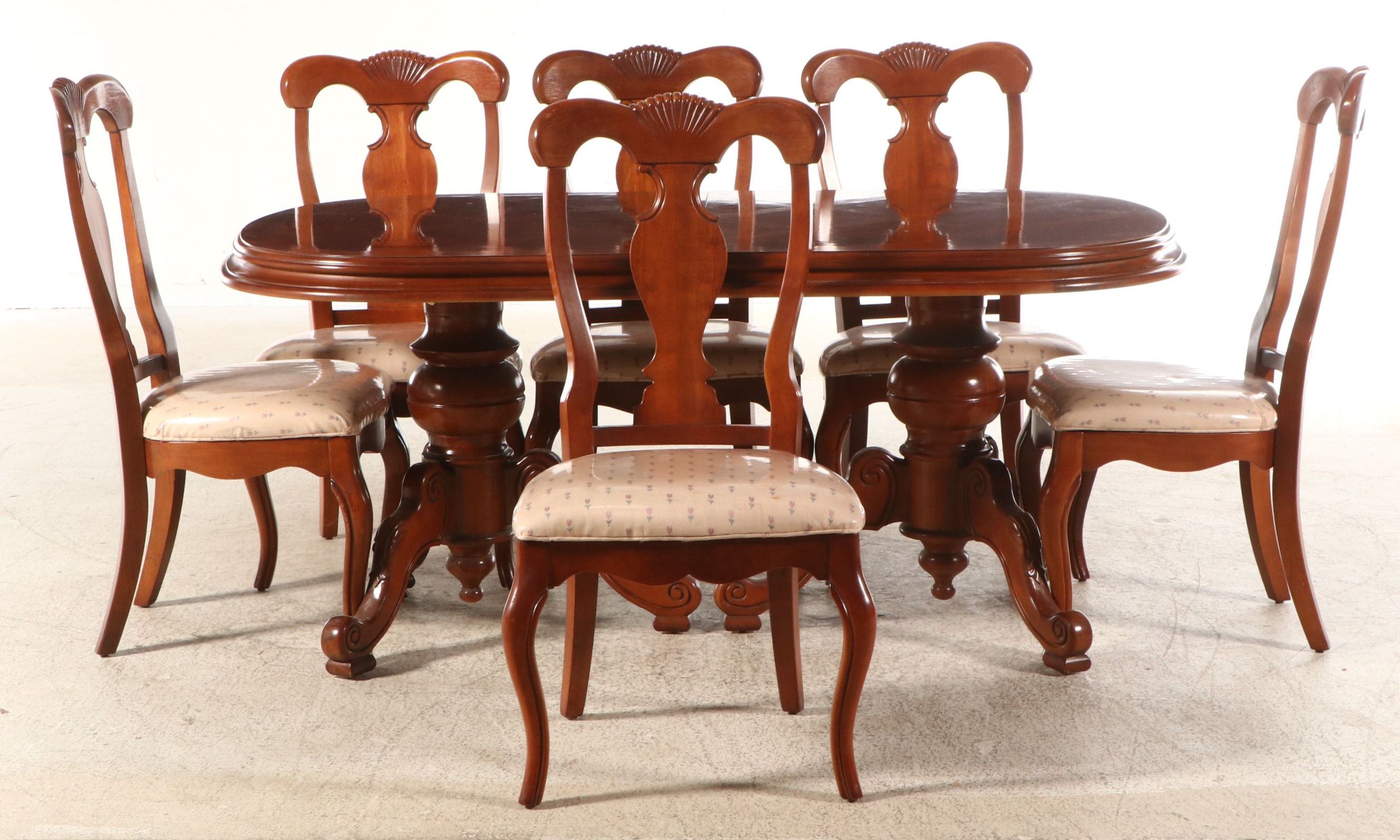Seven Piece Chippendale Style Mahogany Finish Dining Set with Henry Link Chairs