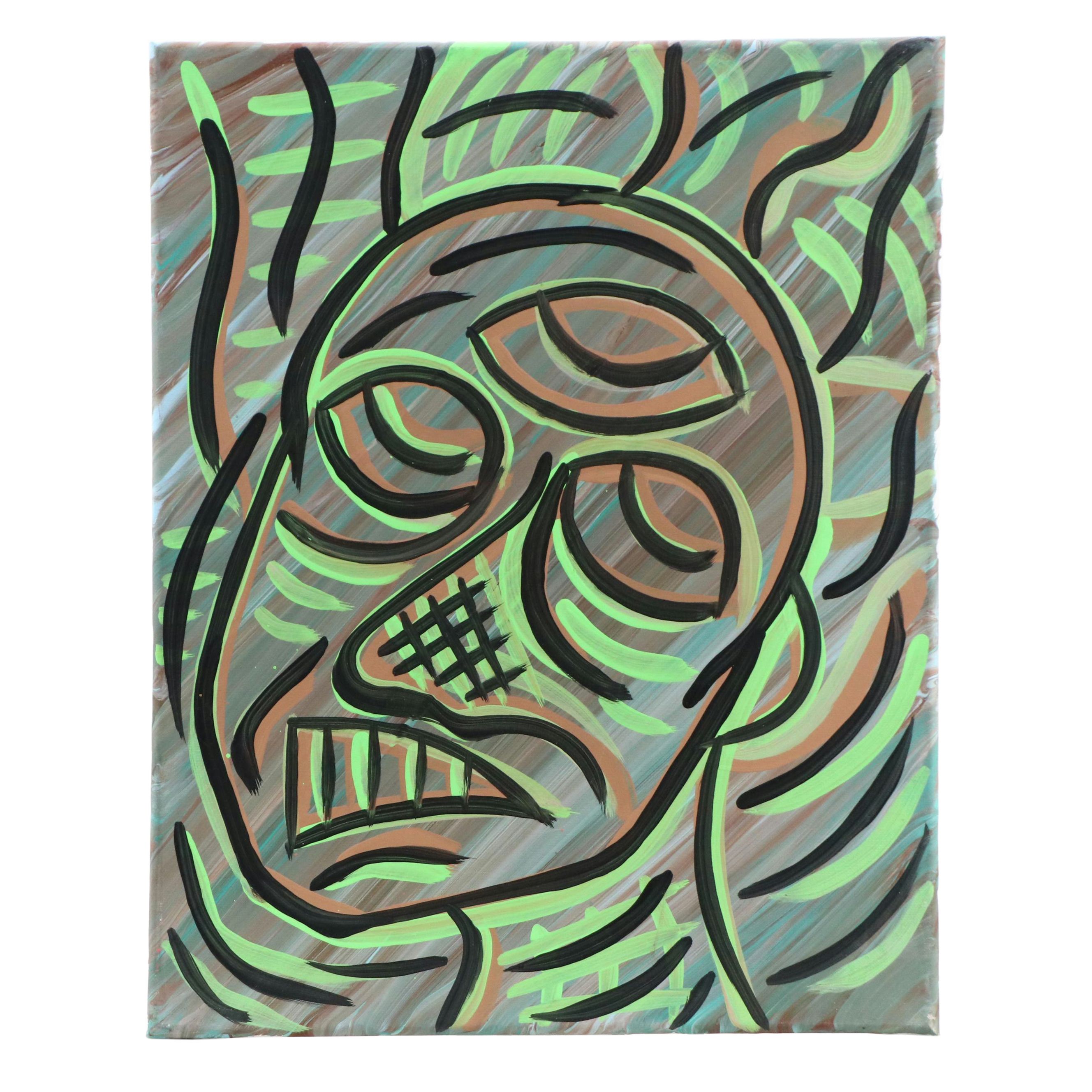 Bryson C. Abstract Face Acrylic Painting, Circa 2025