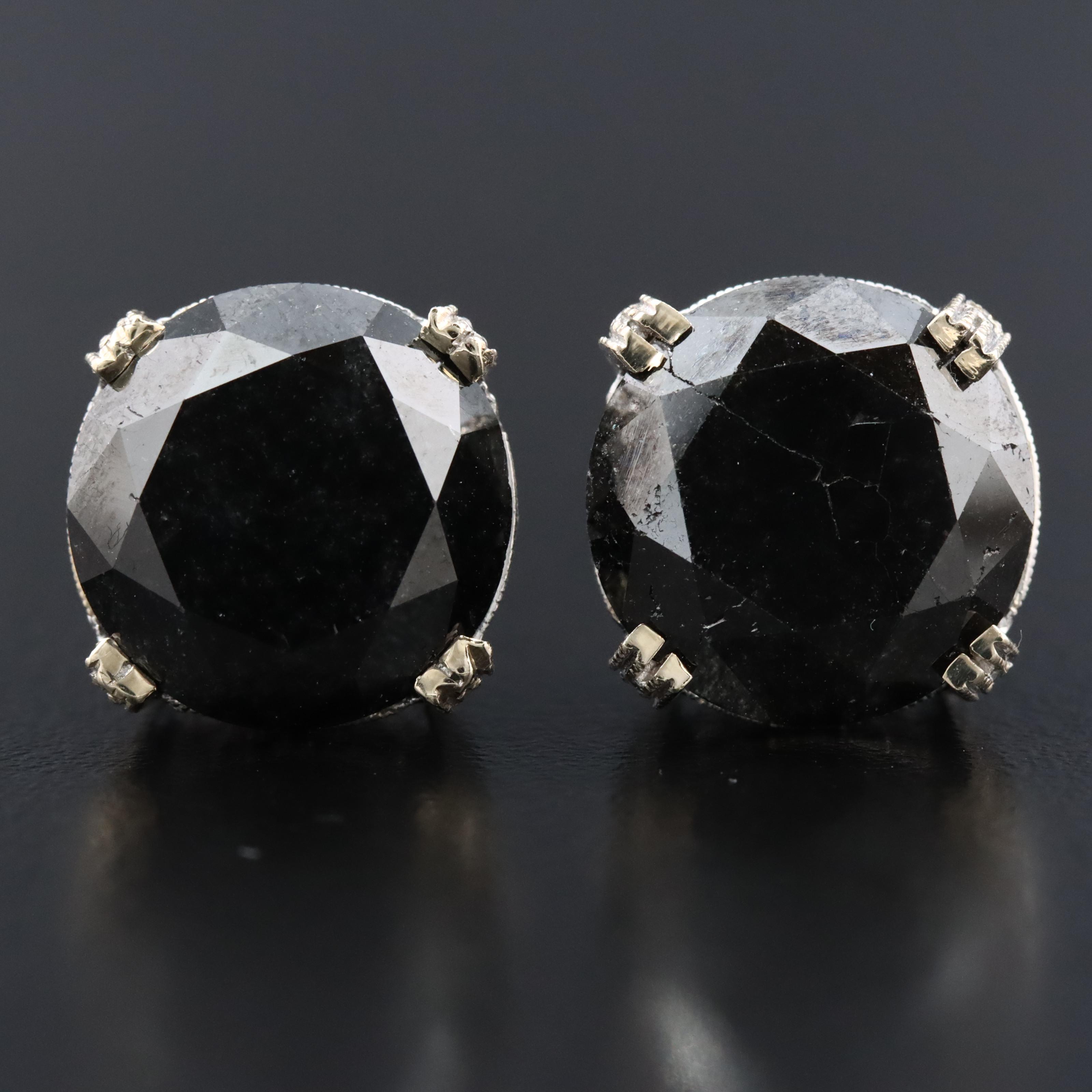 18K 17.25 CTW Fancy Black Diamond Stud Earrings with Diamond Accents