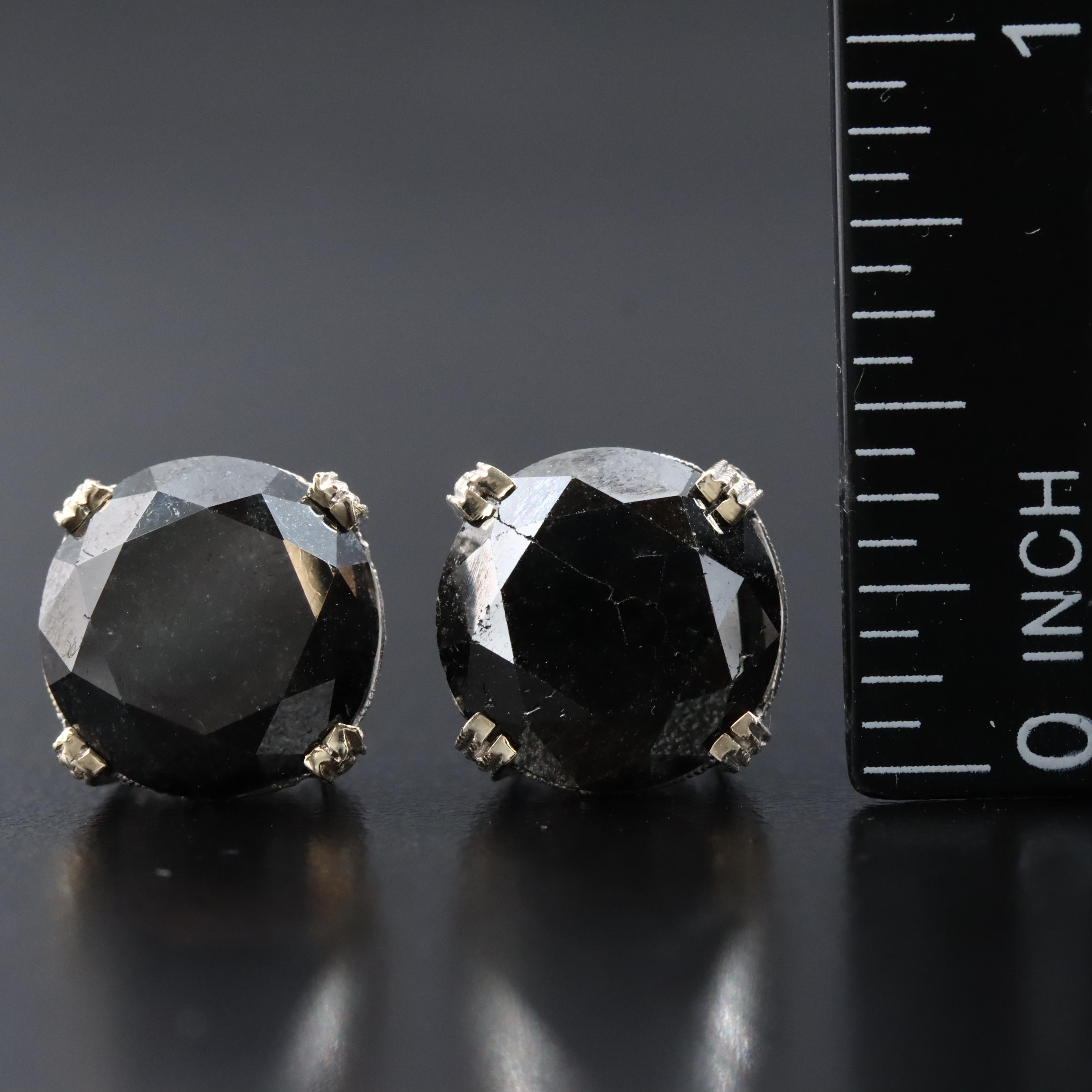 18K 17.25 CTW Fancy Black Diamond Stud Earrings with Diamond Accents