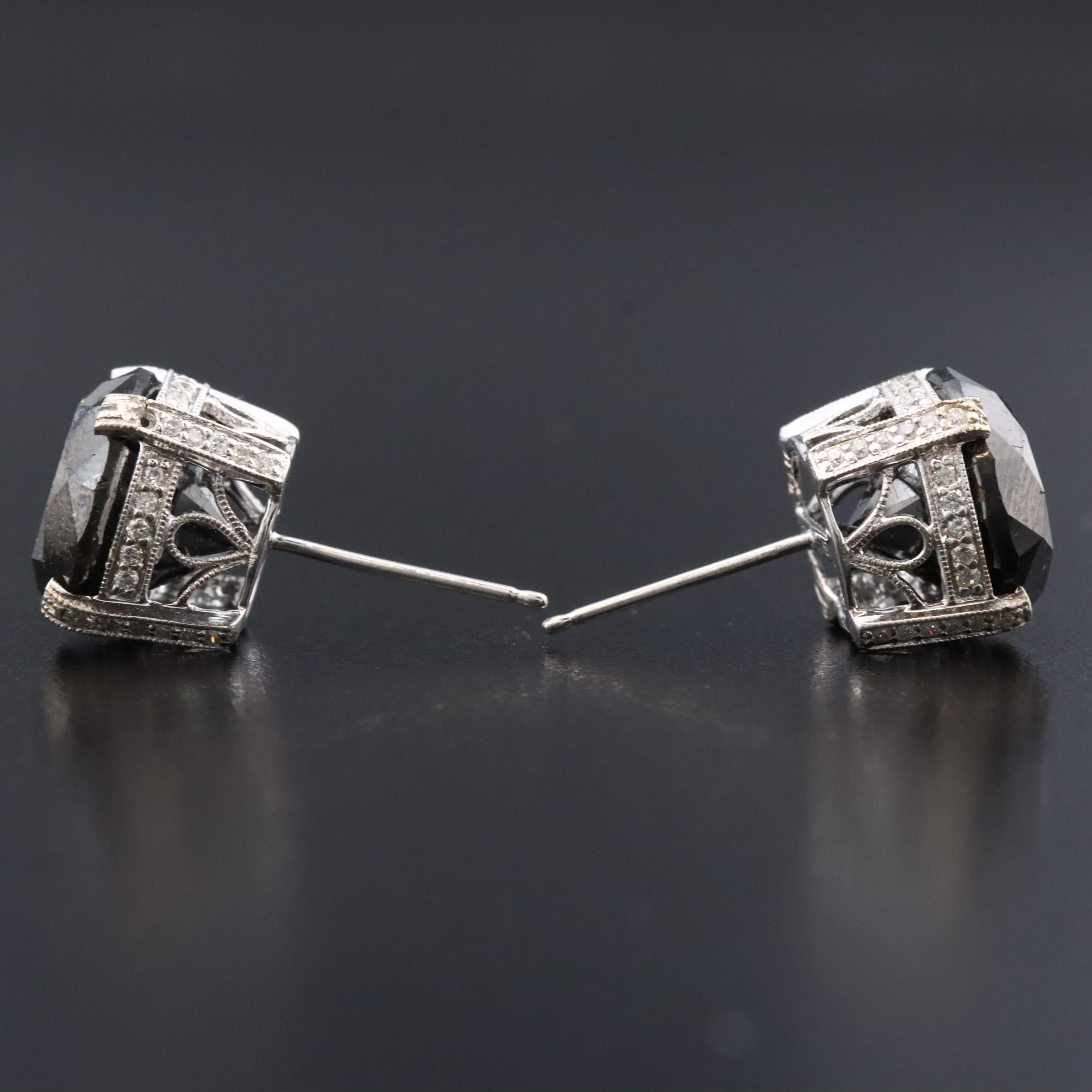 18K 17.25 CTW Fancy Black Diamond Stud Earrings with Diamond Accents
