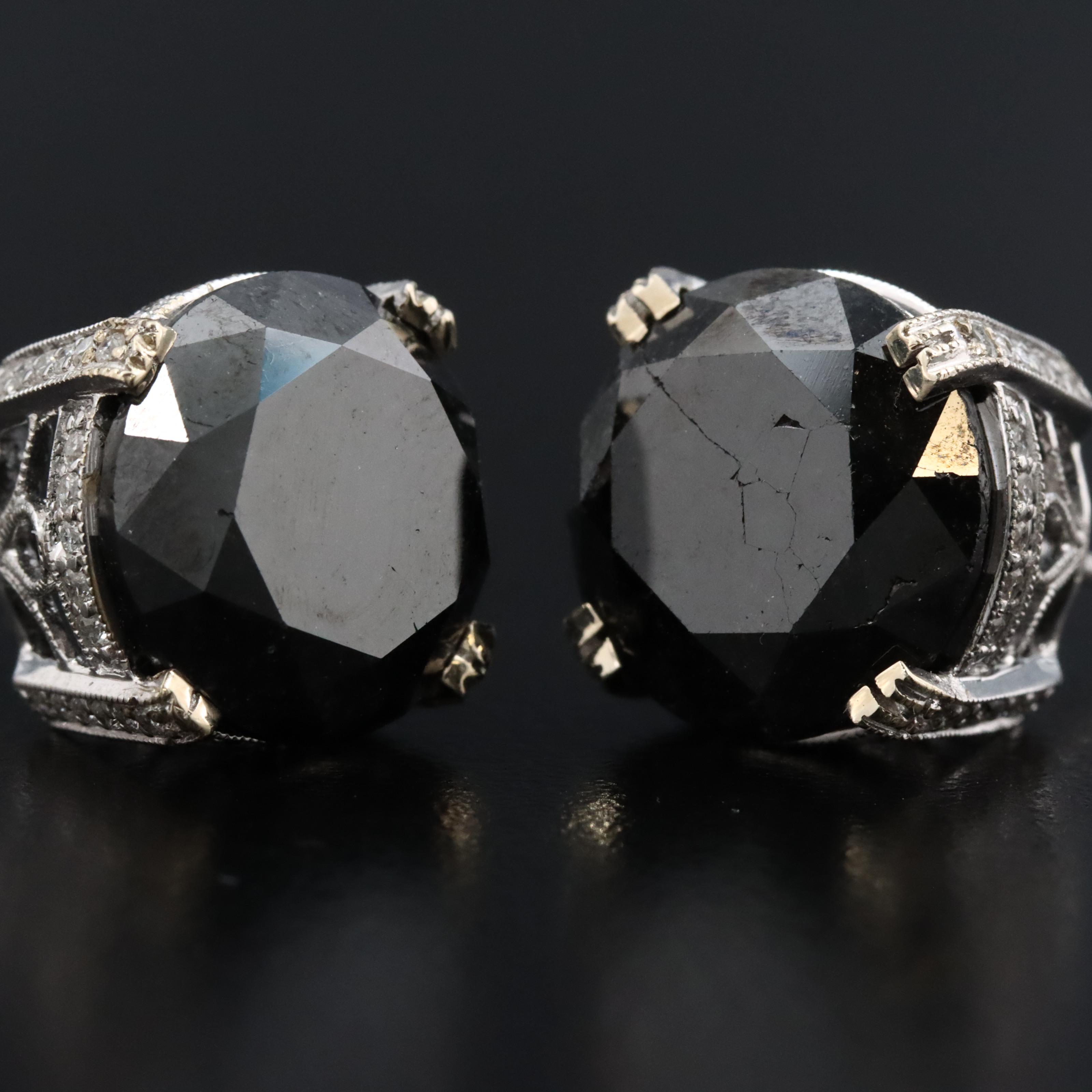 18K 17.25 CTW Fancy Black Diamond Stud Earrings with Diamond Accents