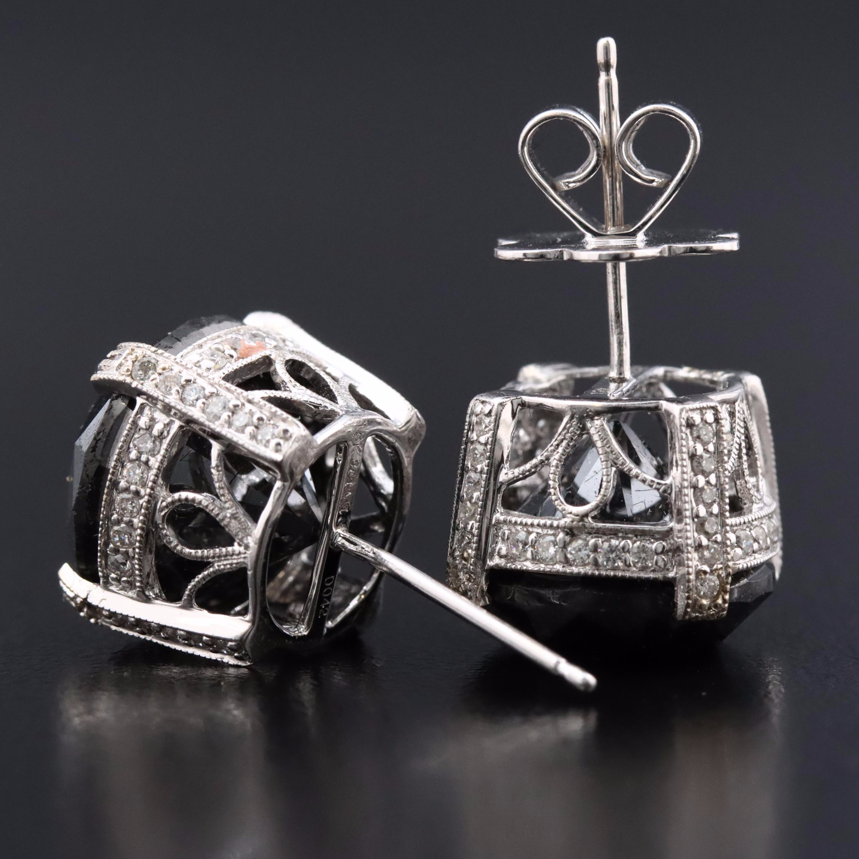 18K 17.25 CTW Fancy Black Diamond Stud Earrings with Diamond Accents