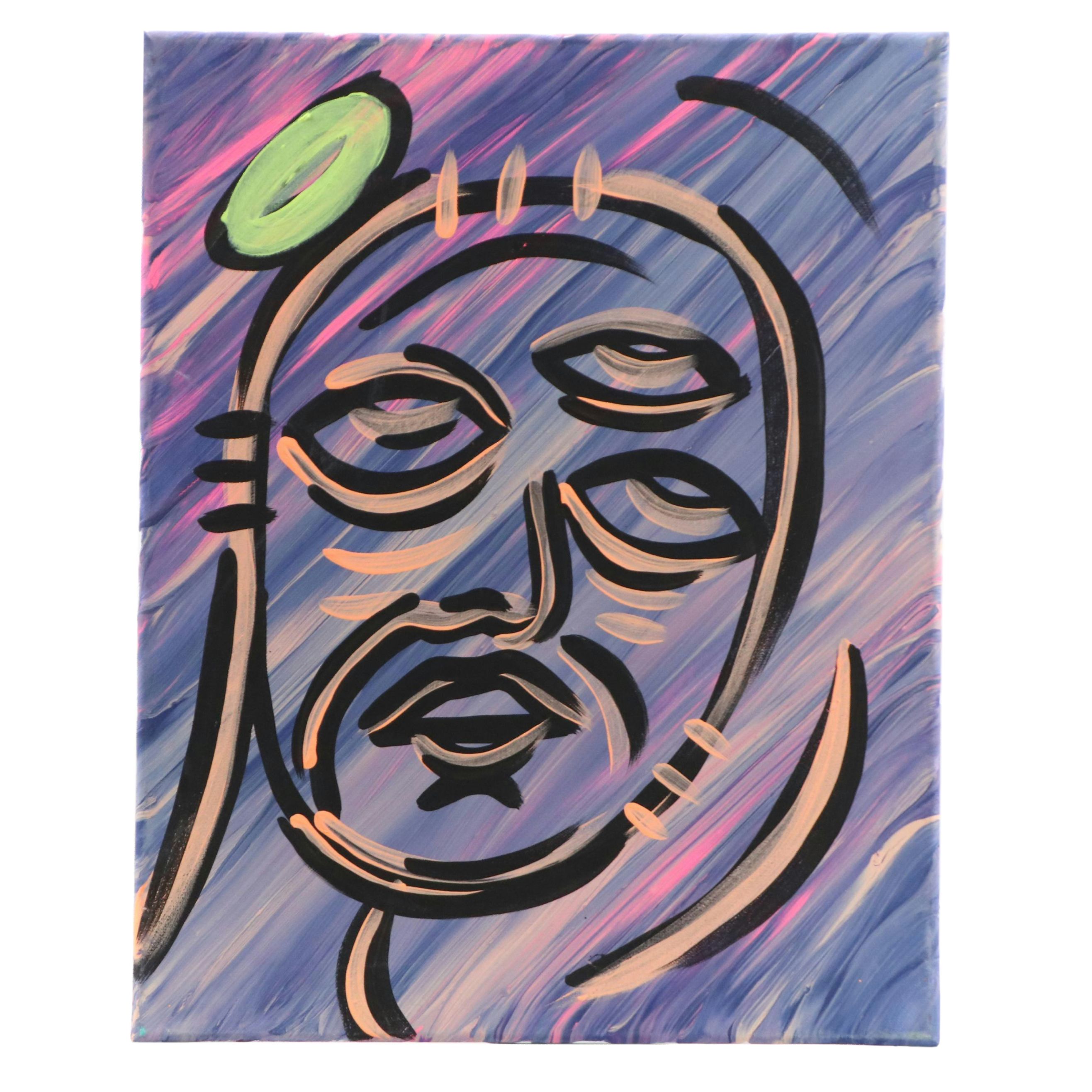 Bryson C. Abstract Face Acrylic Painting, Circa 2025