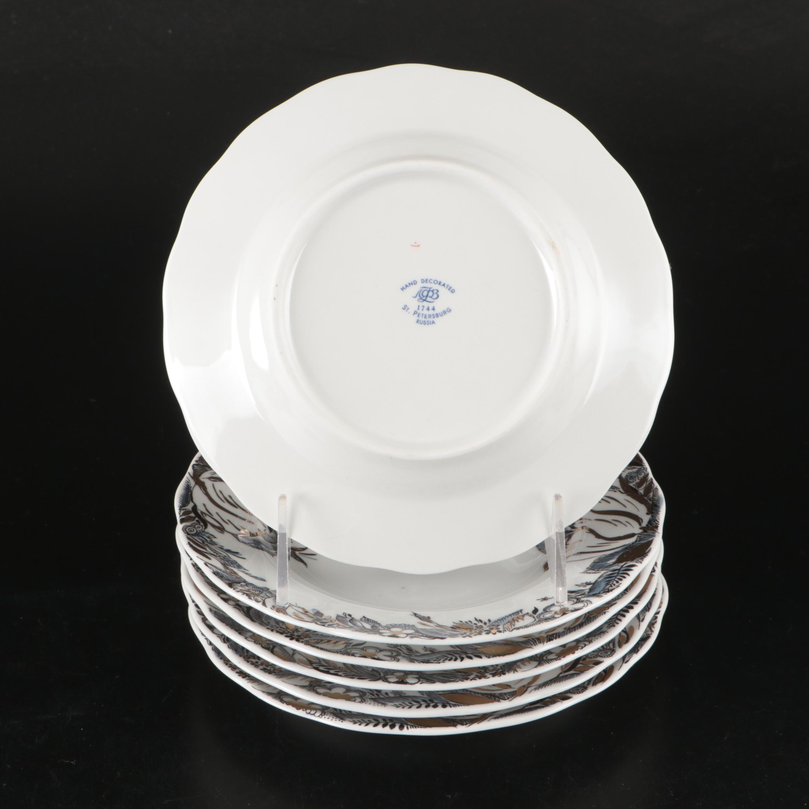 Lomonosov Black and Gold Gilt Porcelain Dinnerware and Table Accessories