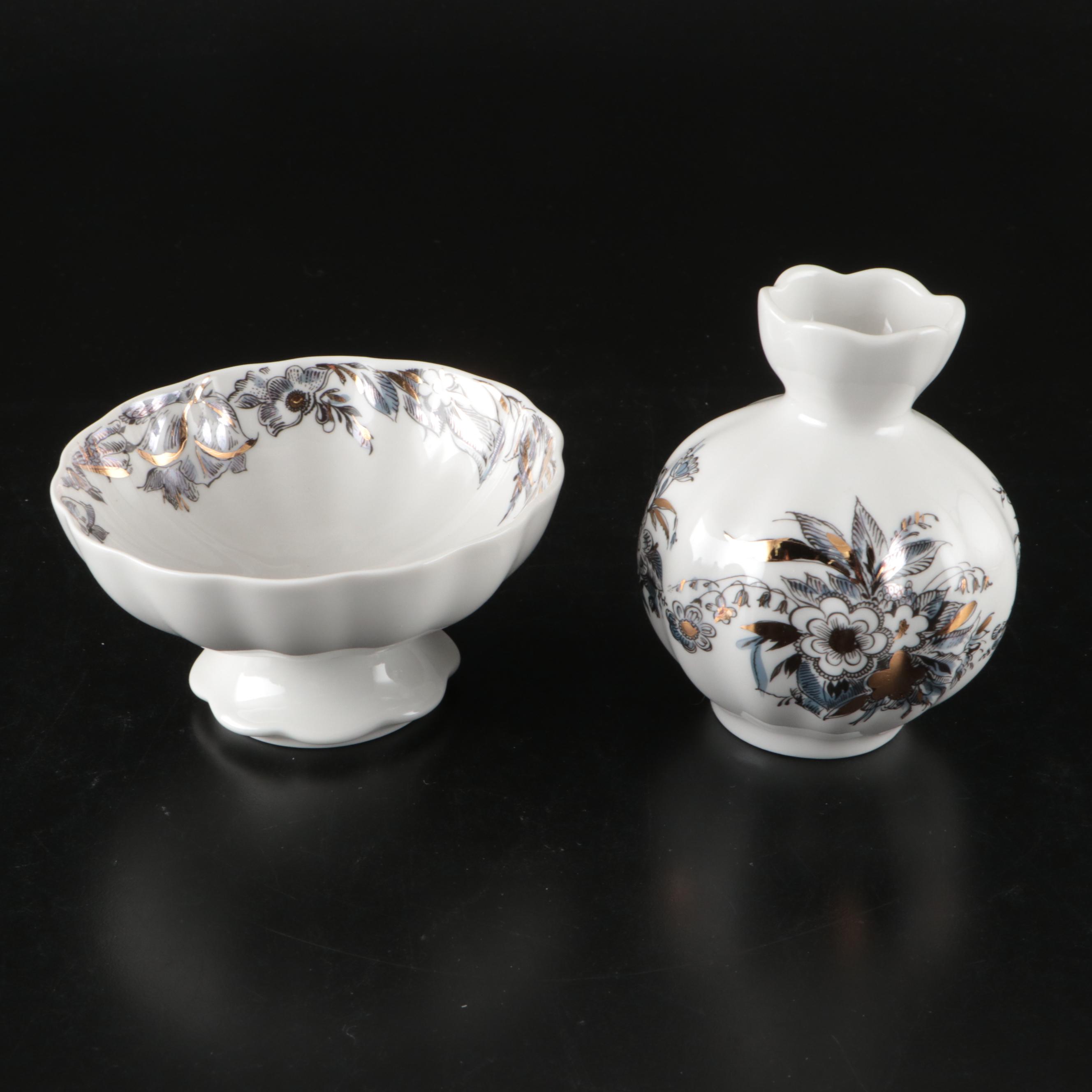 Lomonosov Black and Gold Gilt Porcelain Dinnerware and Table Accessories