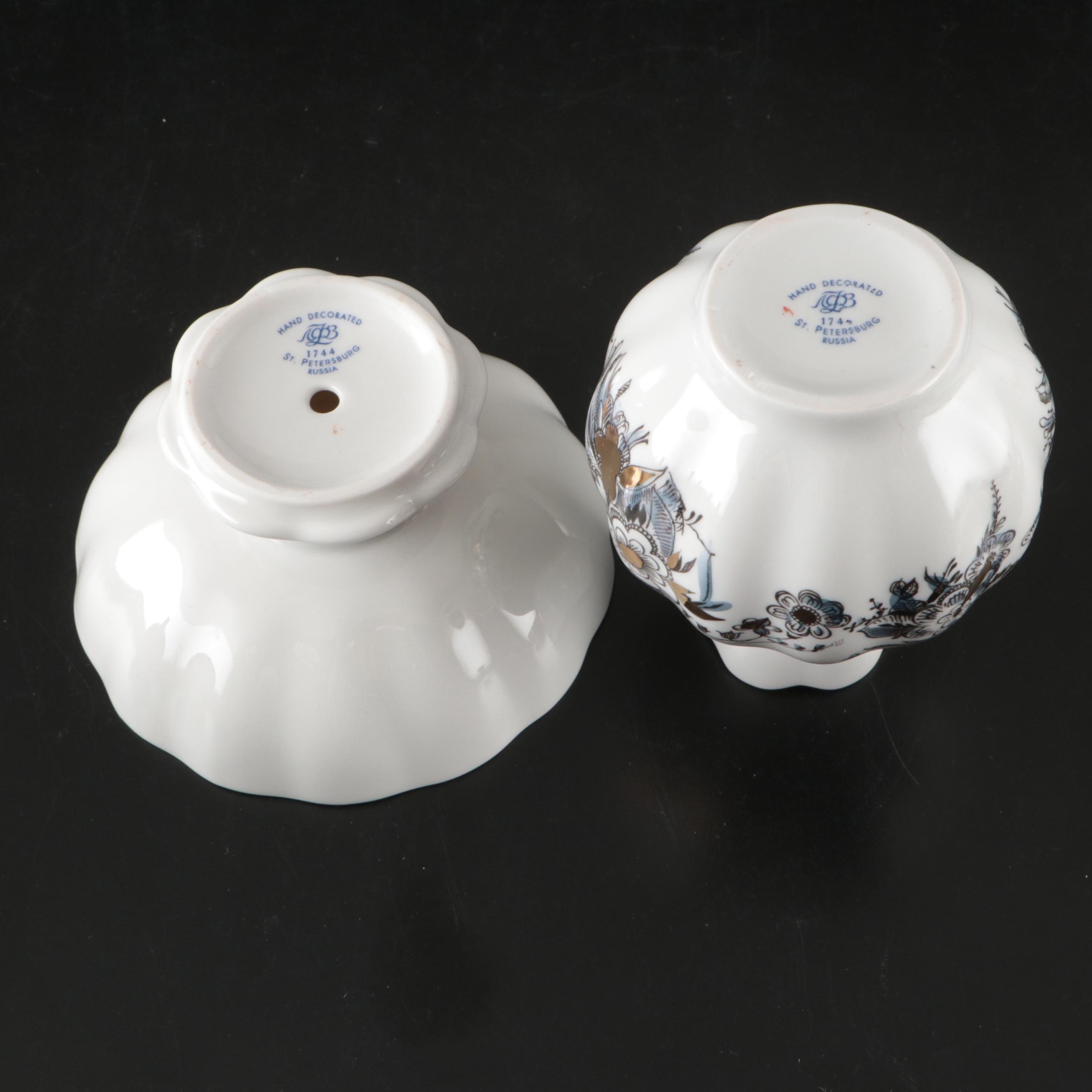 Lomonosov Black and Gold Gilt Porcelain Dinnerware and Table Accessories