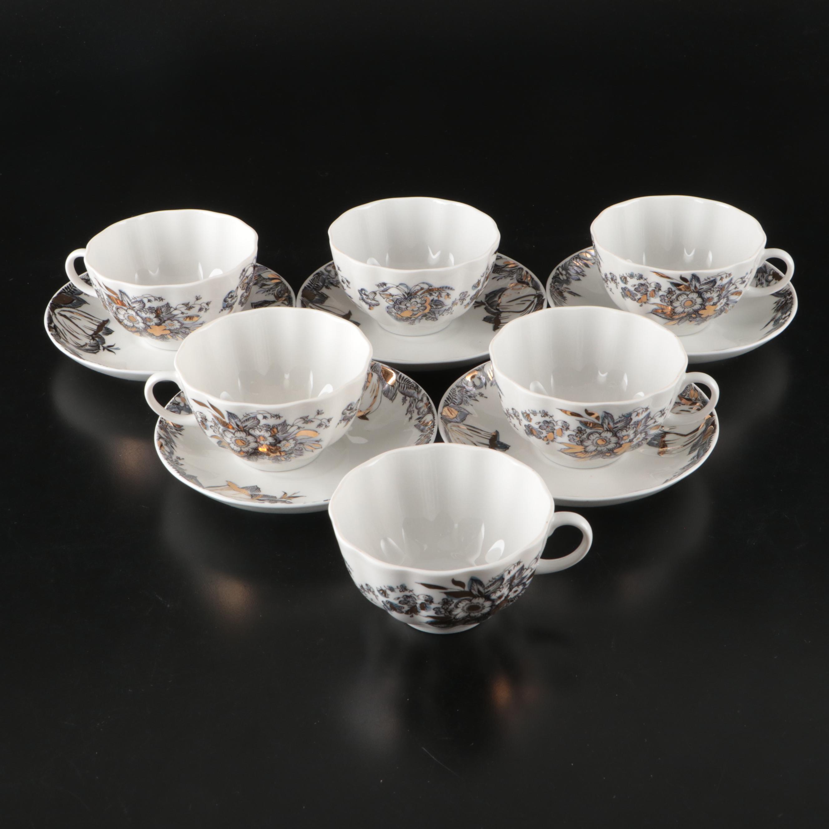 Lomonosov Black and Gold Gilt Porcelain Dinnerware and Table Accessories