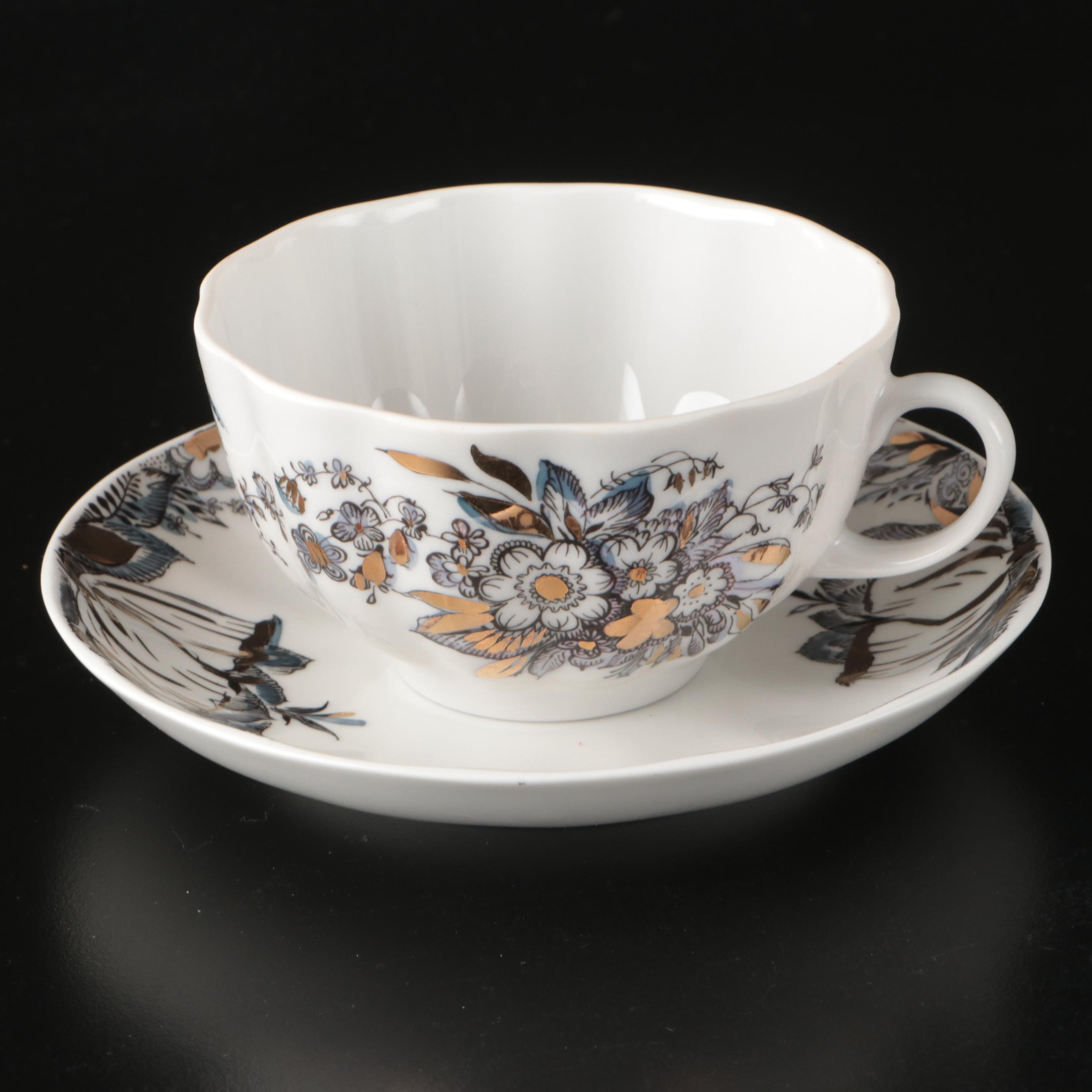 Lomonosov Black and Gold Gilt Porcelain Dinnerware and Table Accessories