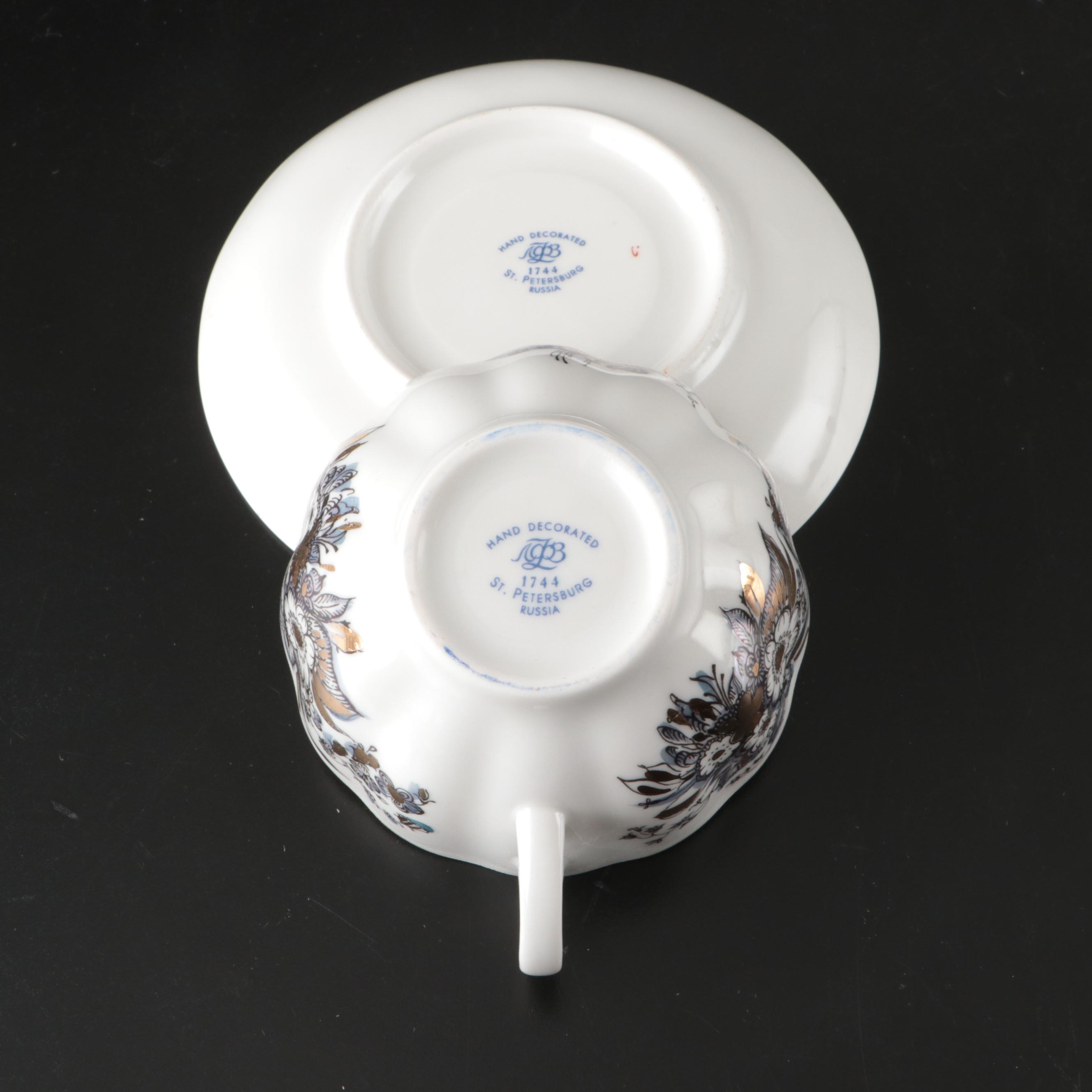 Lomonosov Black and Gold Gilt Porcelain Dinnerware and Table Accessories