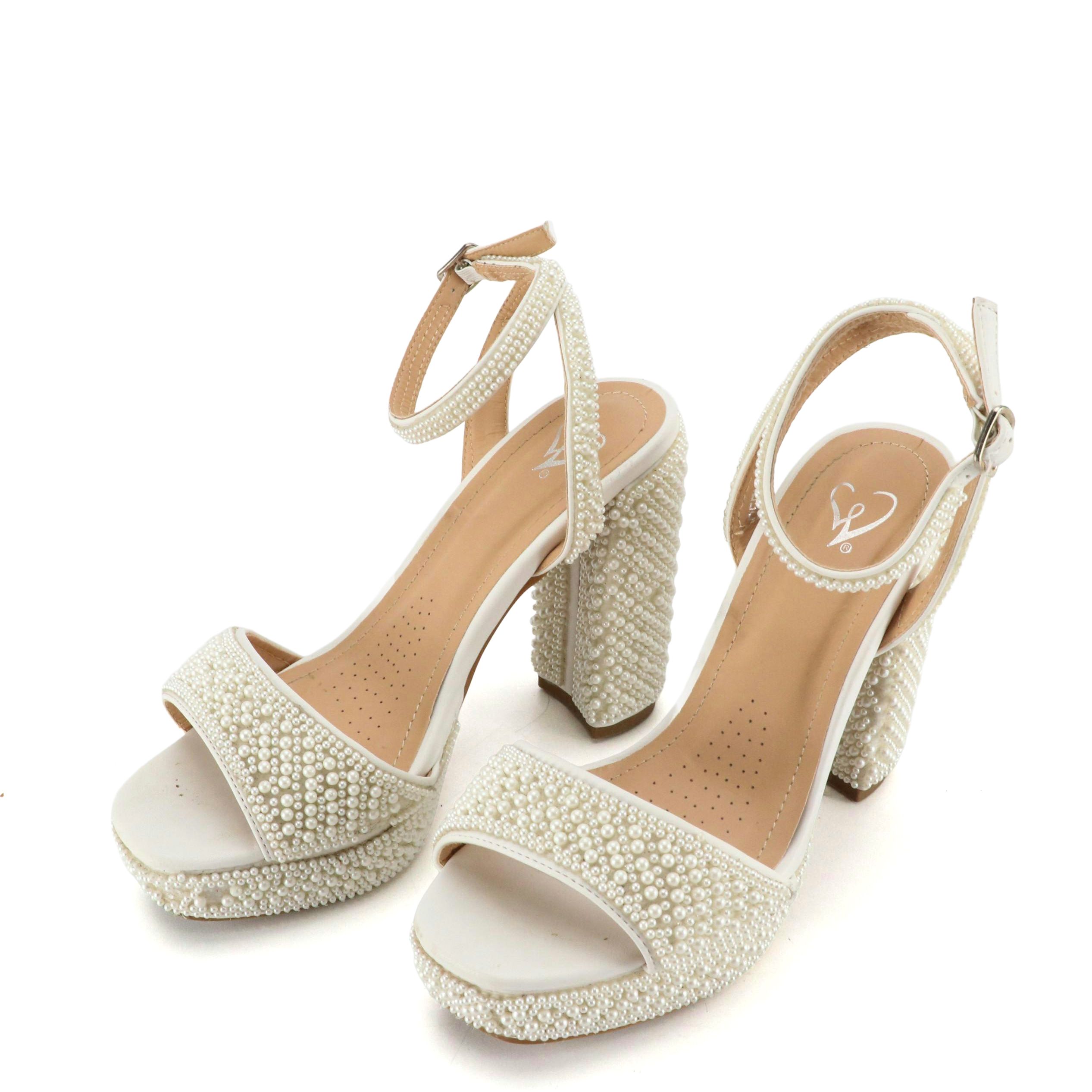 Windsor "Deena" Faux Pearl Embellished Platform Ankle-Strap Pumps