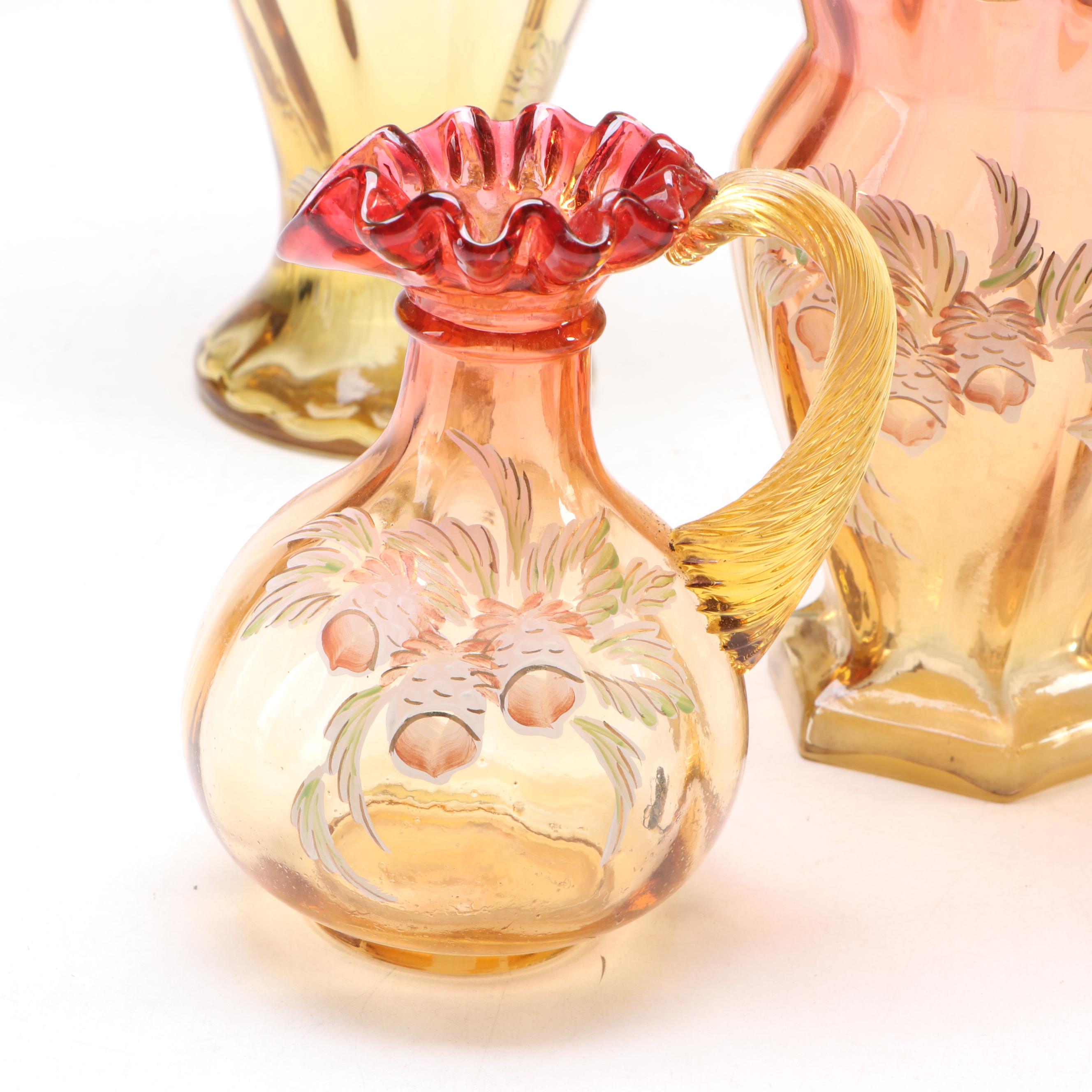Hand-Painted Ruffled Glass Vases