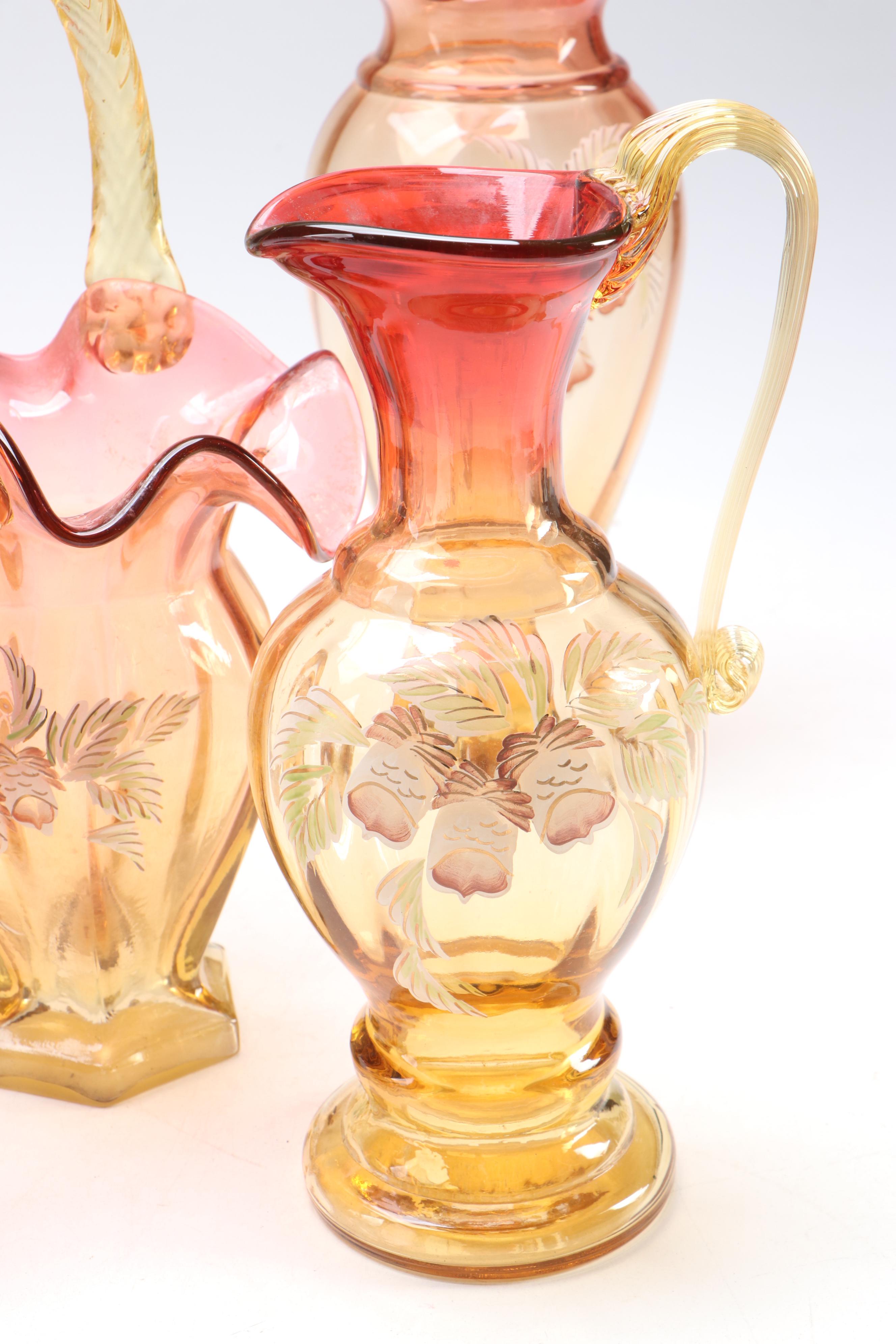 Hand-Painted Ruffled Glass Vases