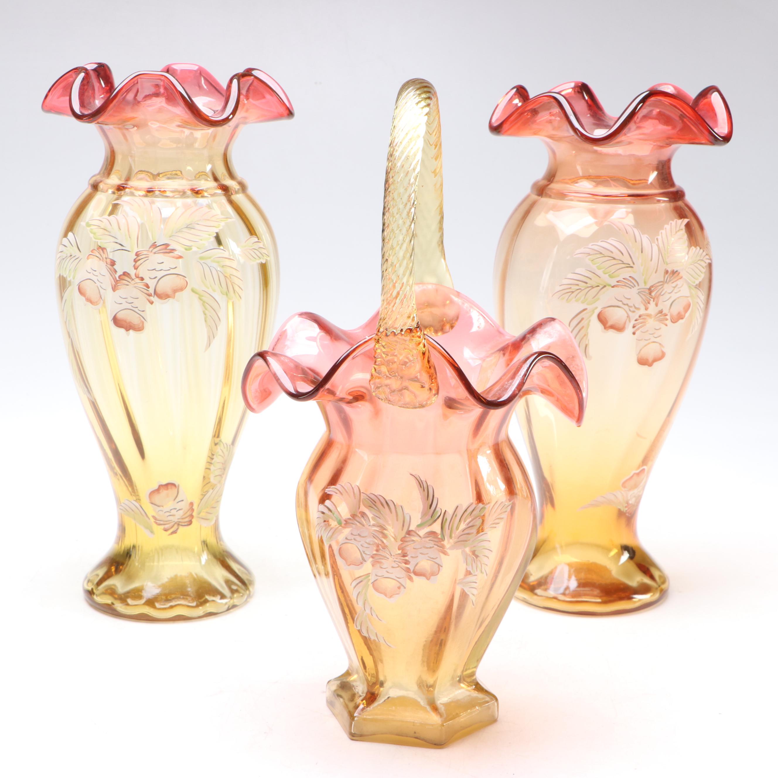 Hand-Painted Ruffled Glass Vases