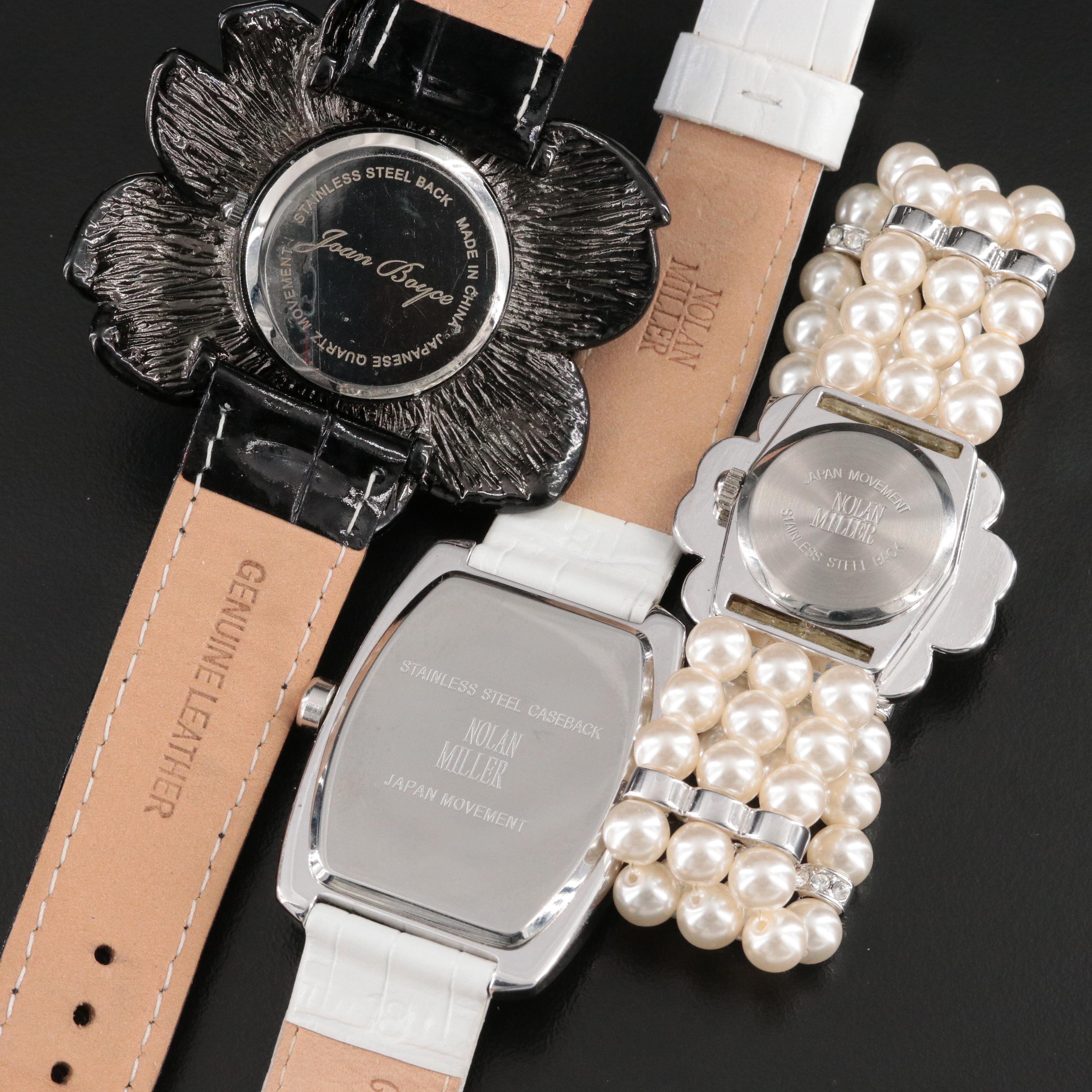 Nolan Miller and Joan Boyce Rhinestone and Faux Pearl Fashion Watches