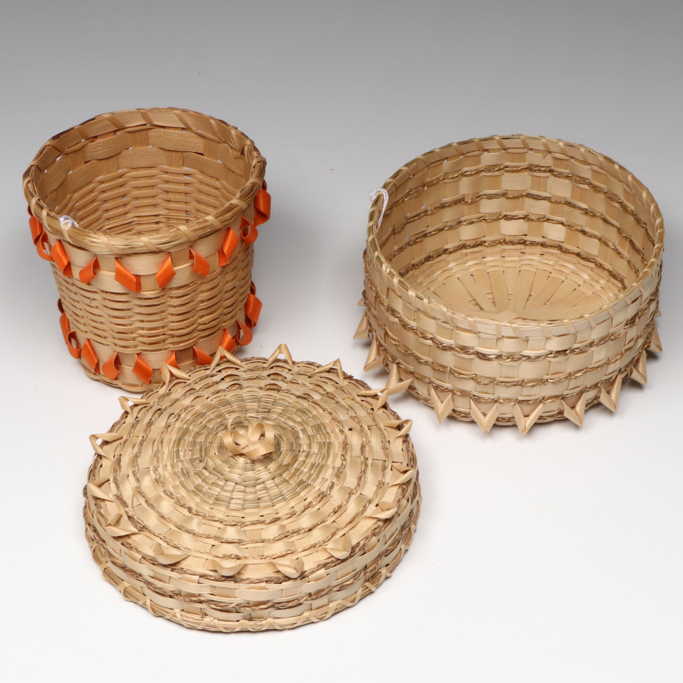 Florence Benedict Mohawk Sweetgrass Basket with Other Maliseet Vessel