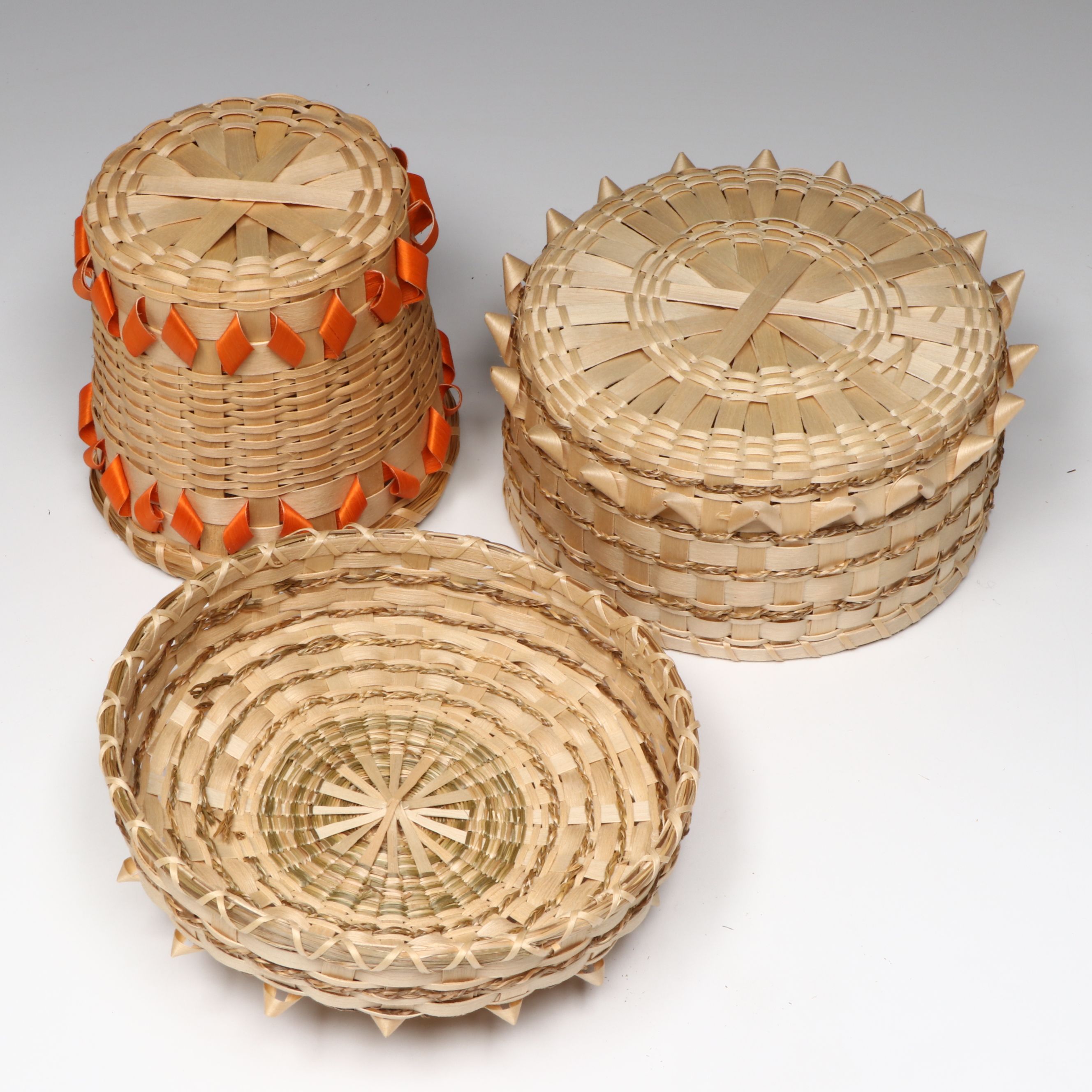 Florence Benedict Mohawk Sweetgrass Basket with Other Maliseet Vessel