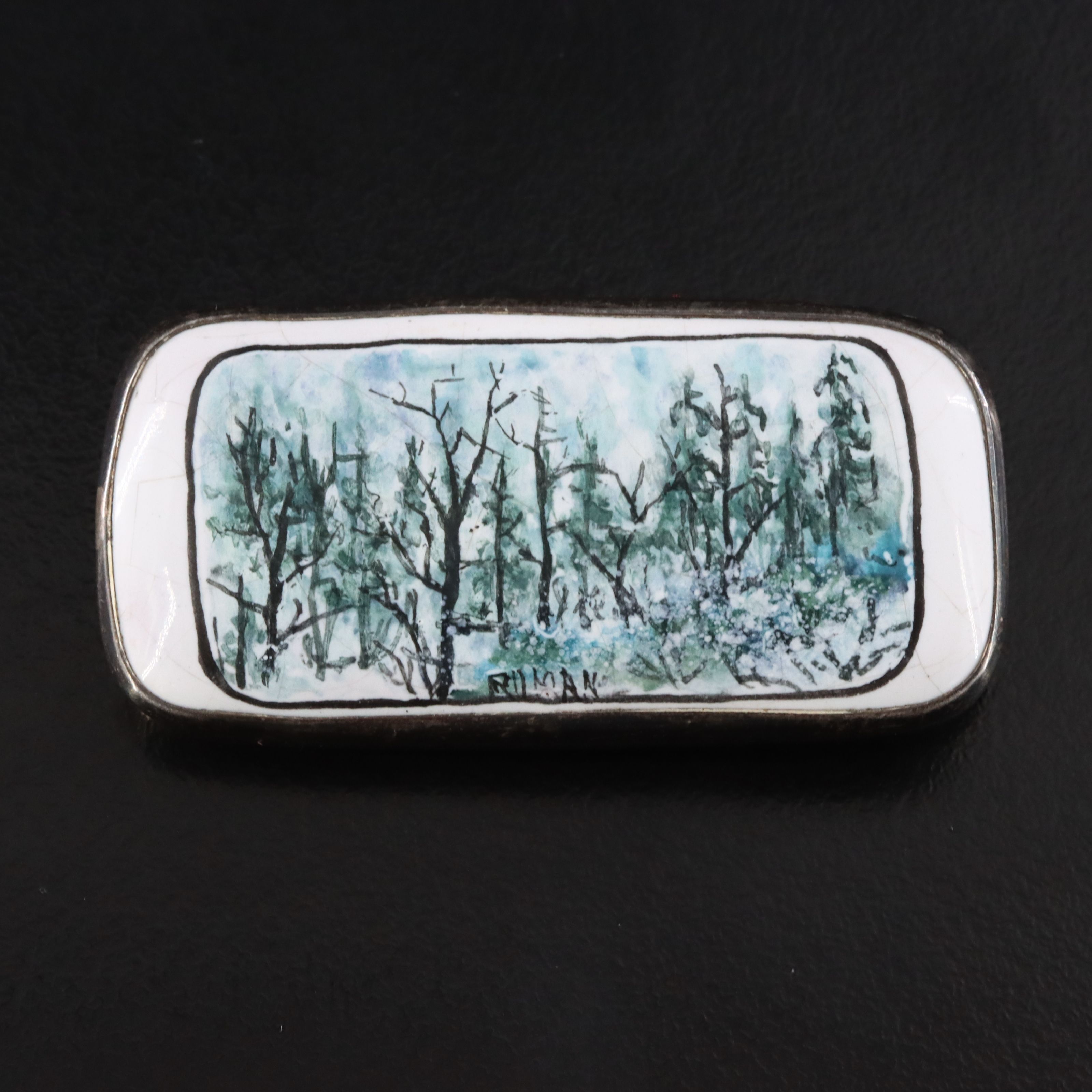 Signed Polish Sterling Enamel Woodland Brooch