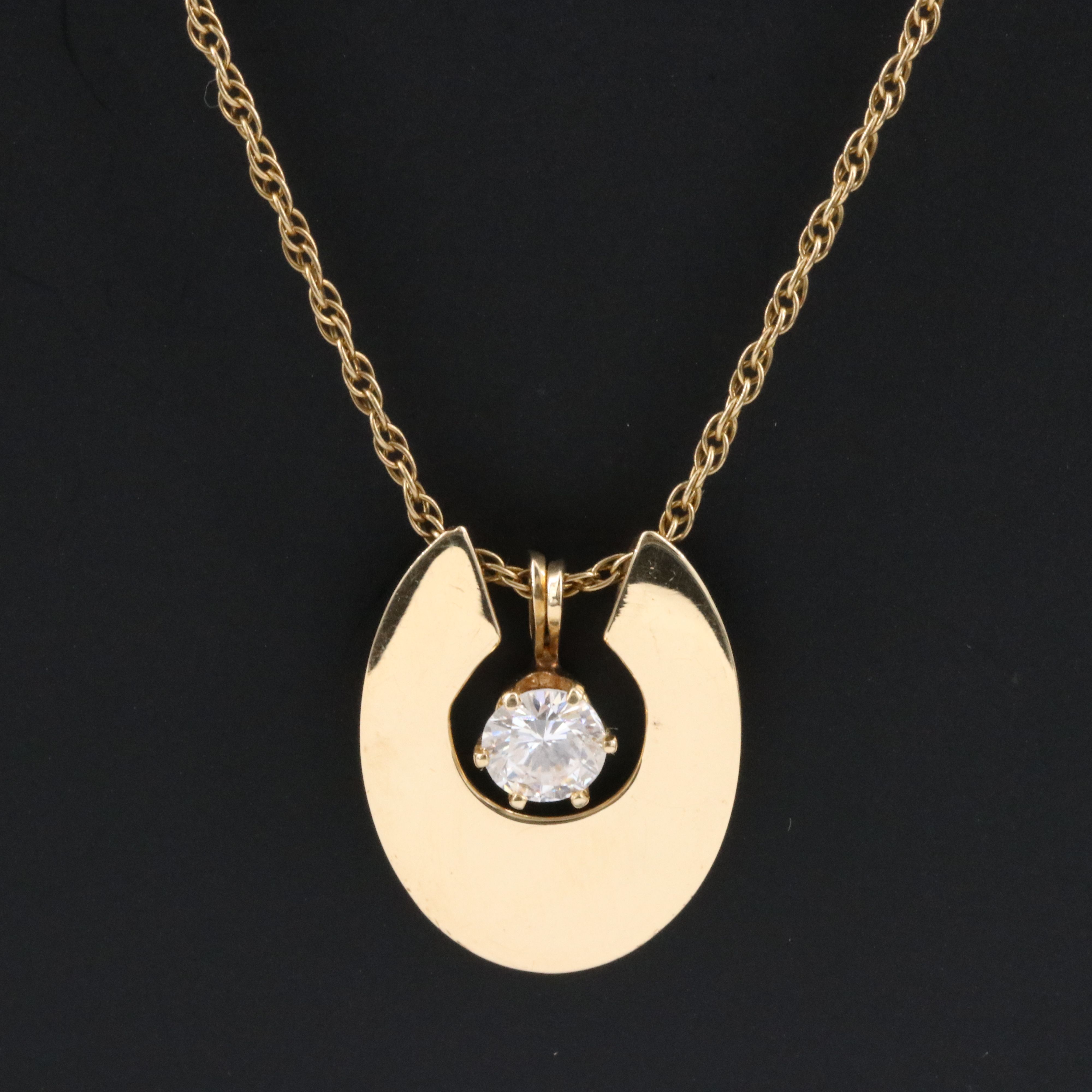 14K 0.47 CT Diamond Solitaire Pendant Necklace with Enhancer