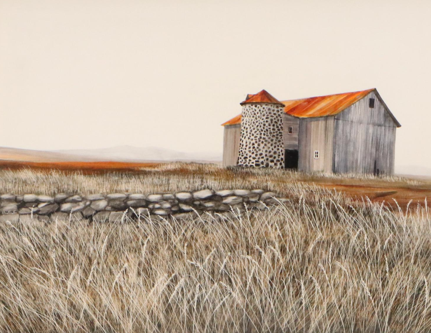 Herbert Weintraub Acrylic Painting of Wood Barn, Late 20th Century