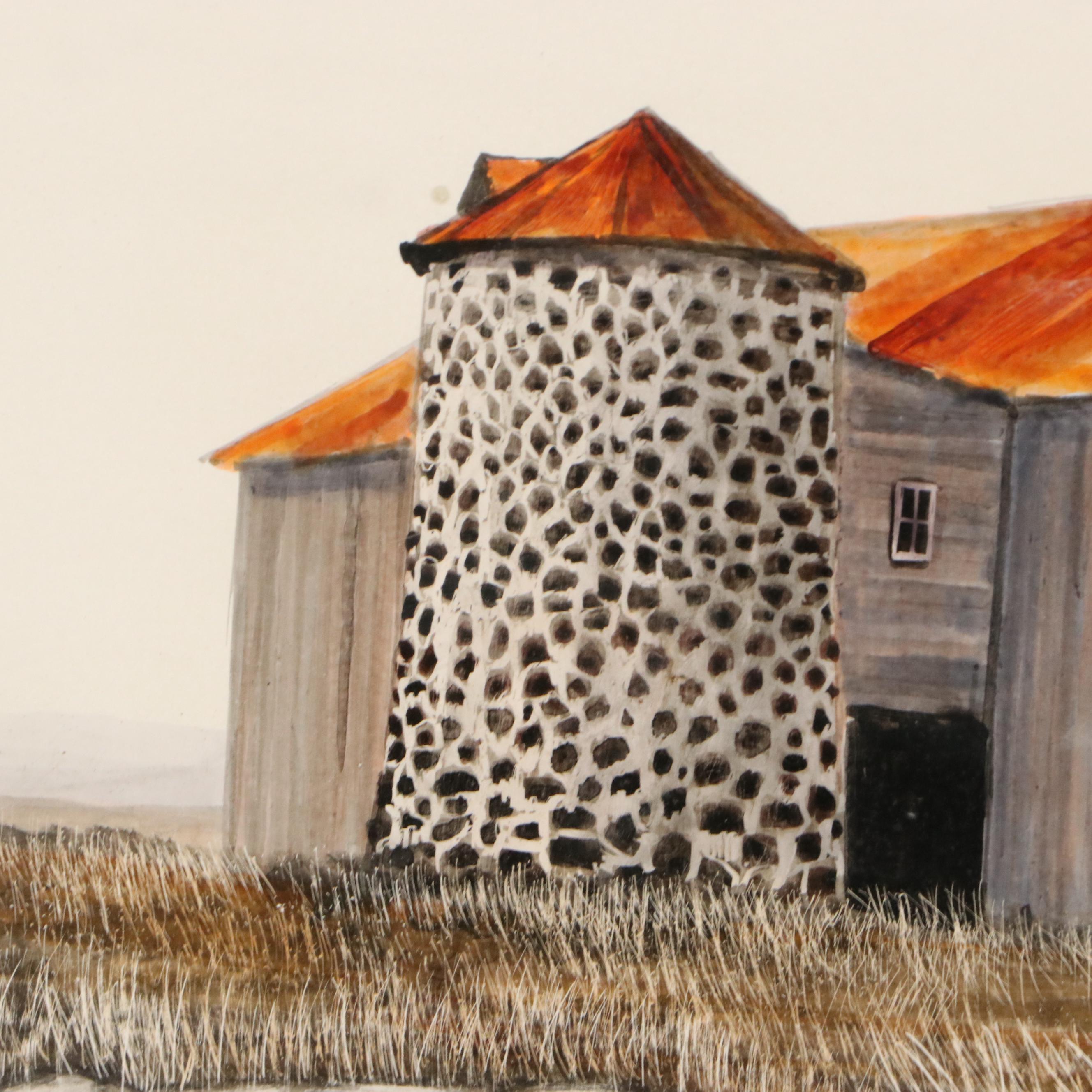 Herbert Weintraub Acrylic Painting of Wood Barn, Late 20th Century