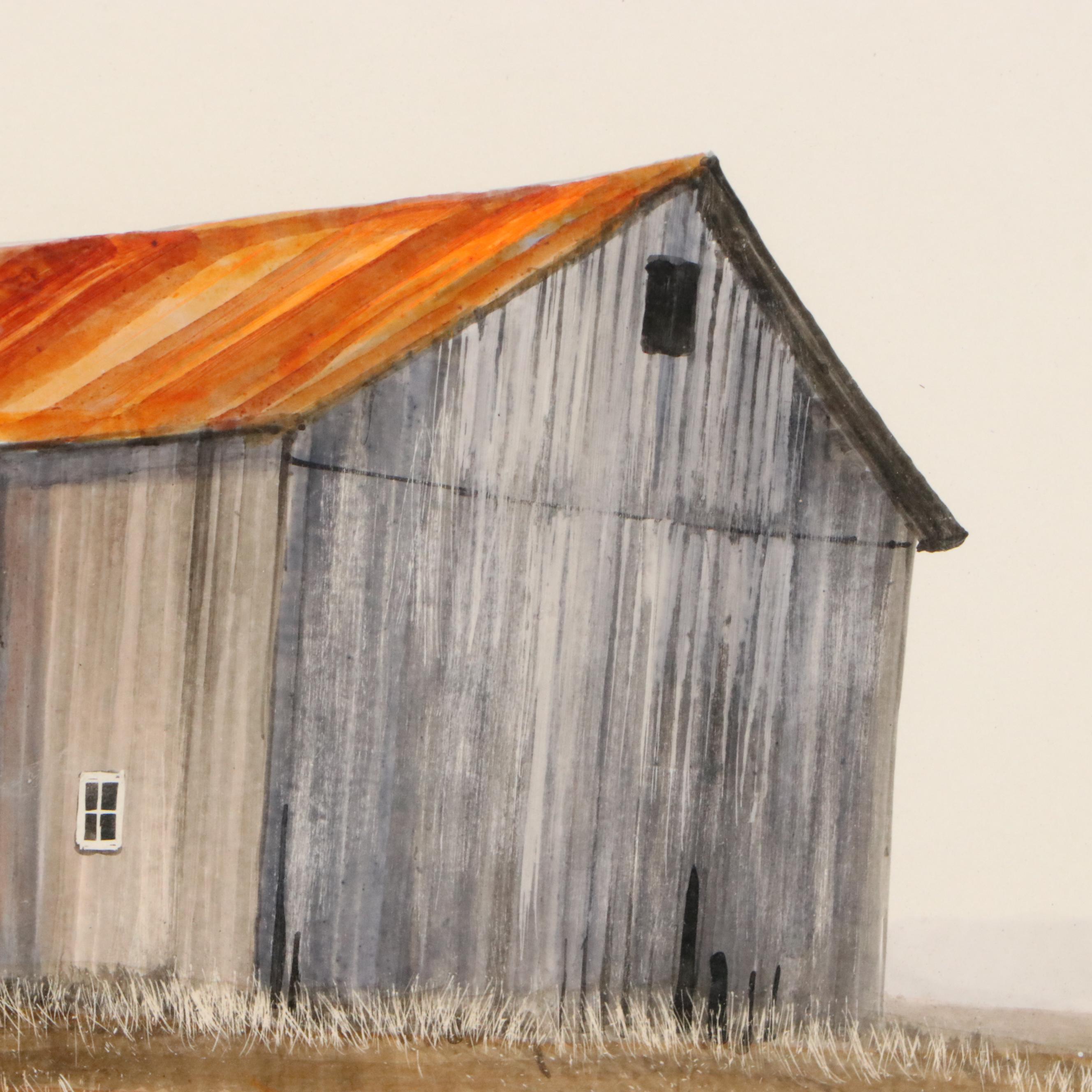 Herbert Weintraub Acrylic Painting of Wood Barn, Late 20th Century