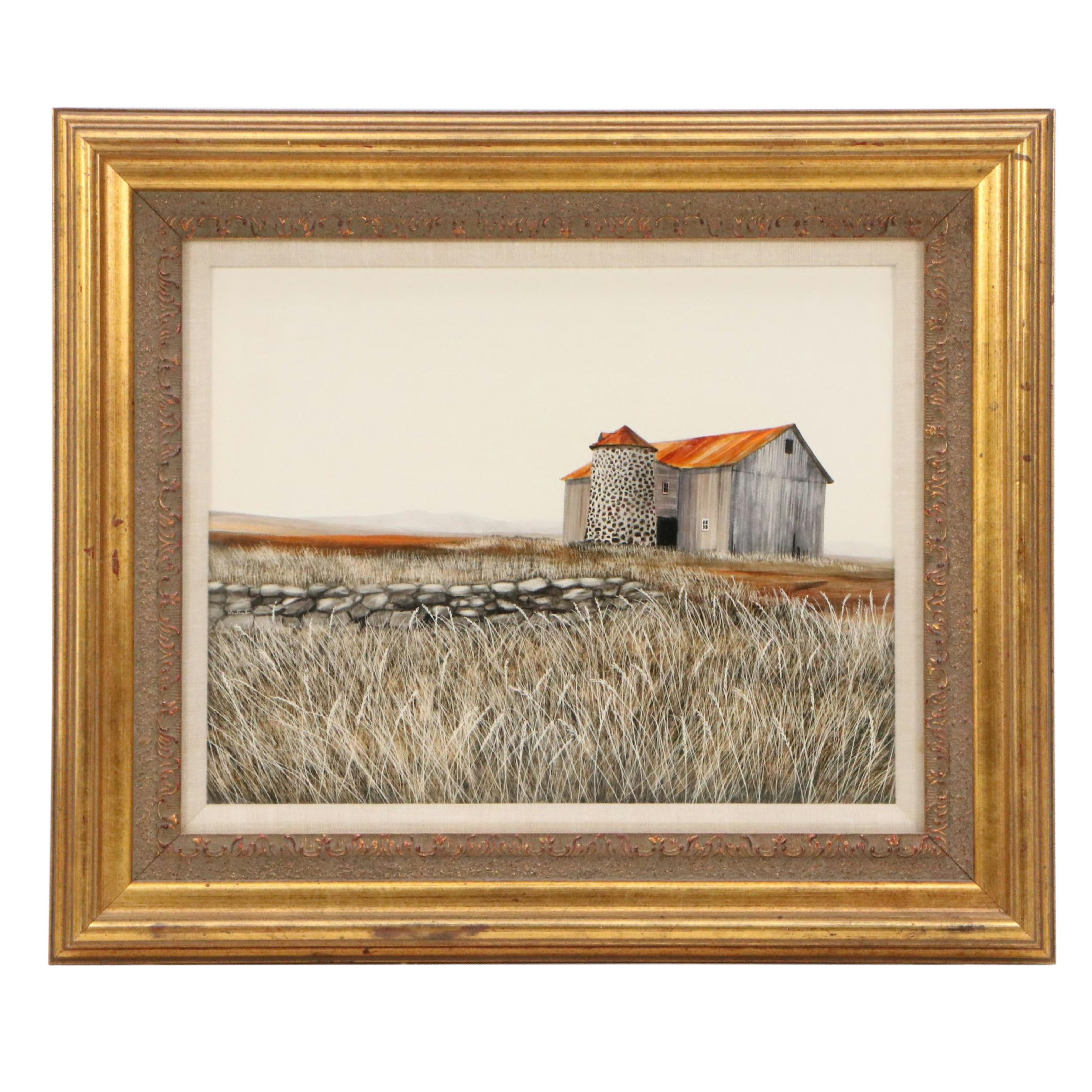 Herbert Weintraub Acrylic Painting of Wood Barn, Late 20th Century