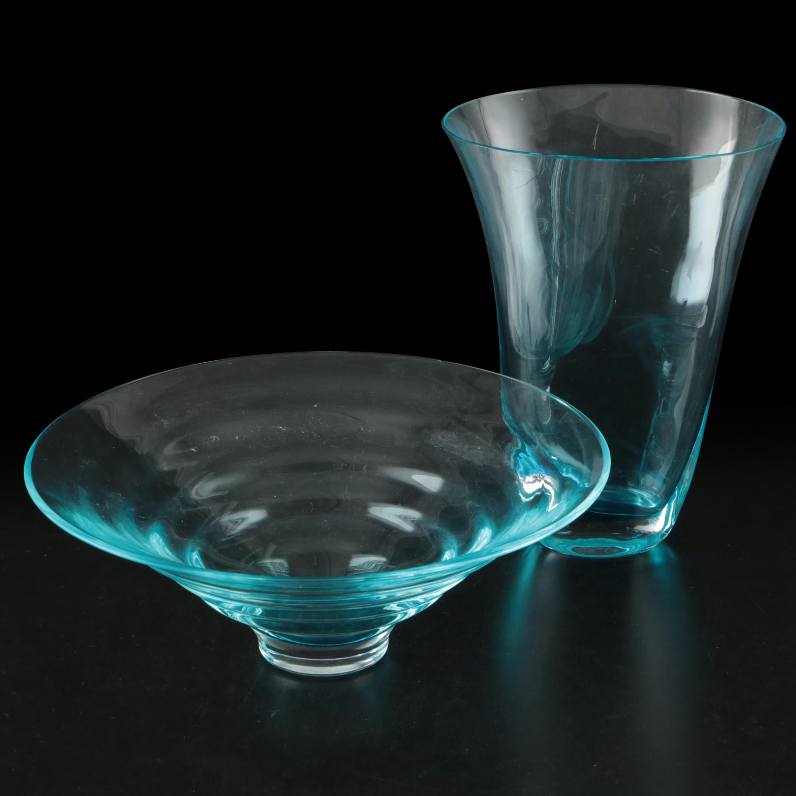 Blown Glass Sommerso Vase with Centerpiece Bowl