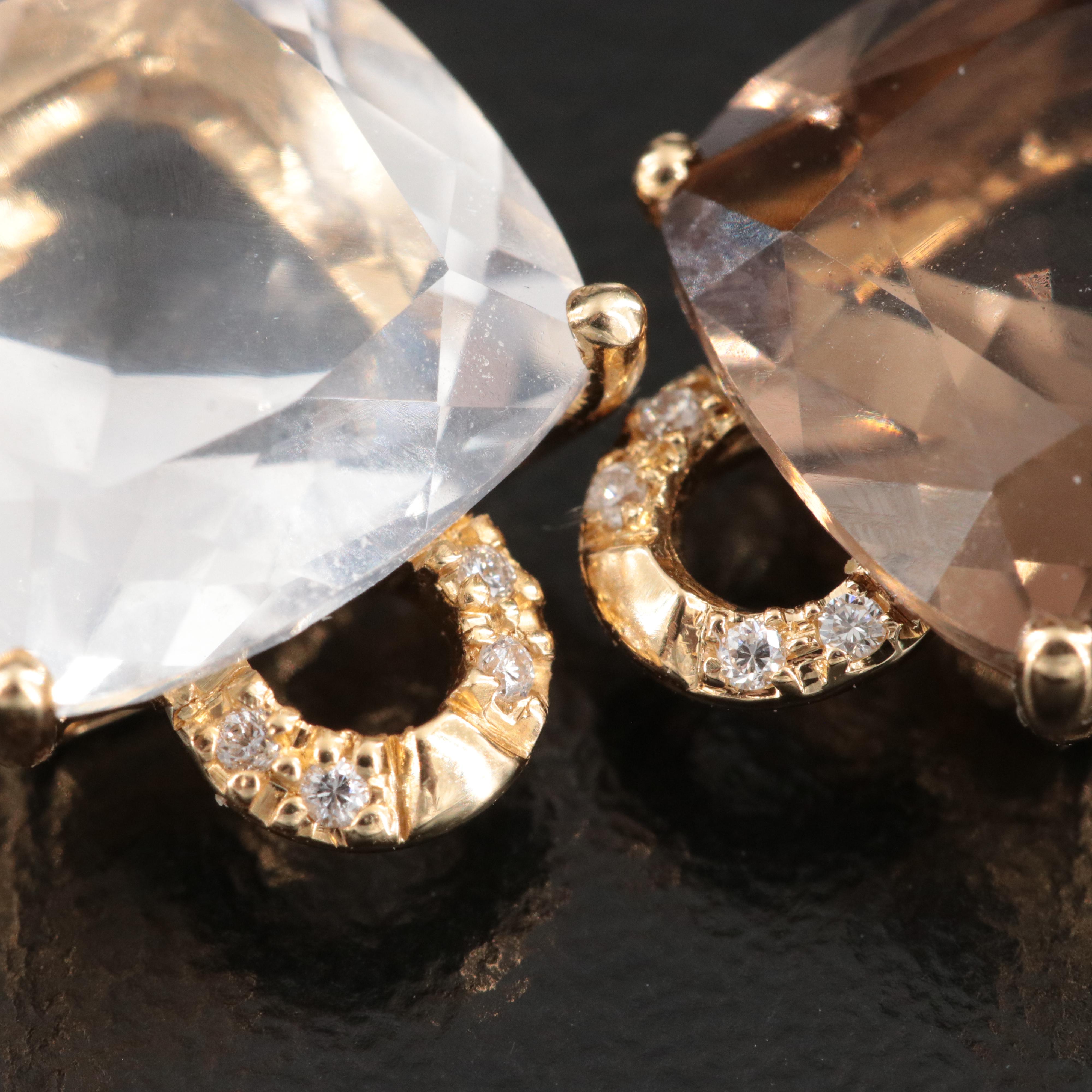 18K Smoky Quartz, Rock Crystal, and Diamond Drop Earrings Interchangeable