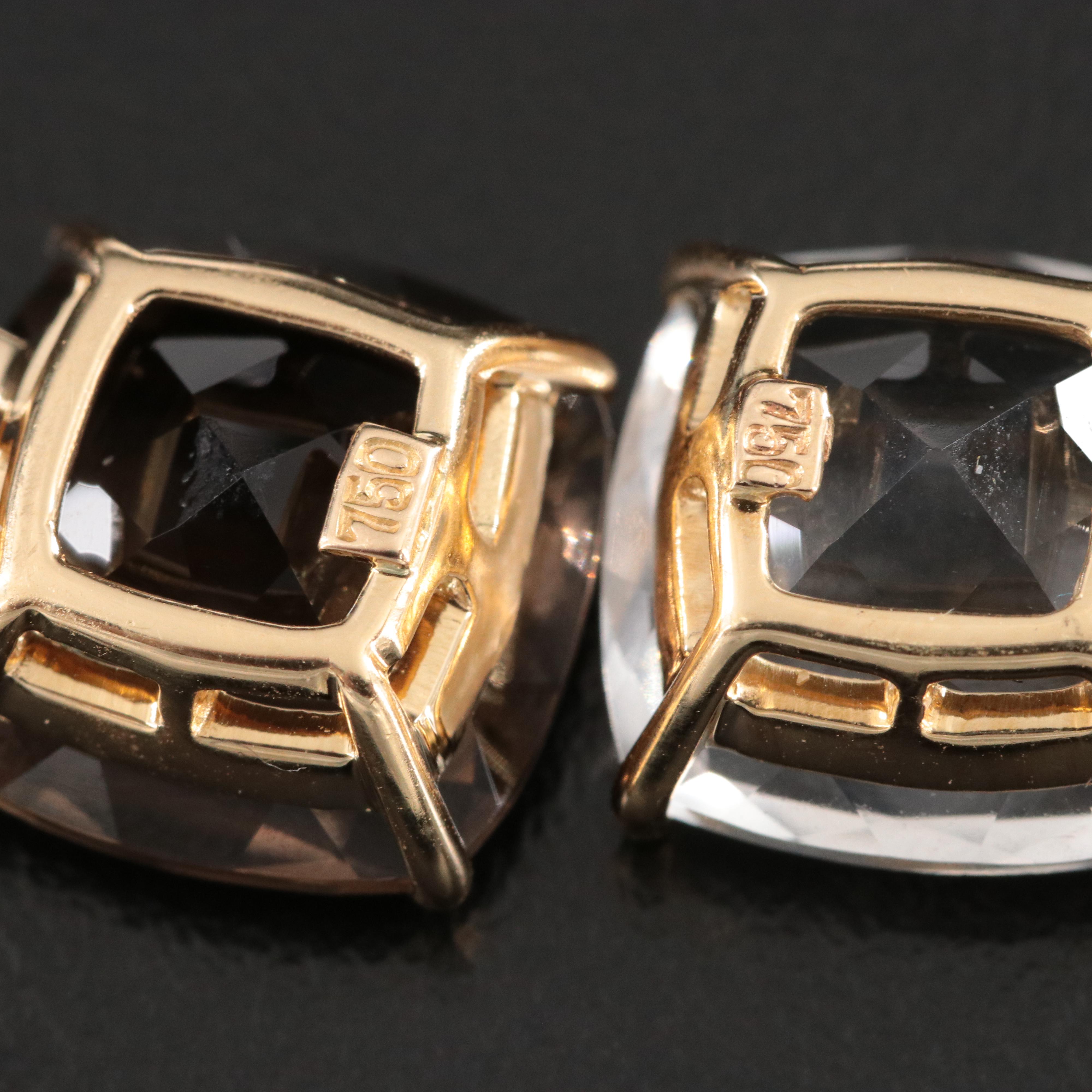 18K Smoky Quartz, Rock Crystal, and Diamond Drop Earrings Interchangeable