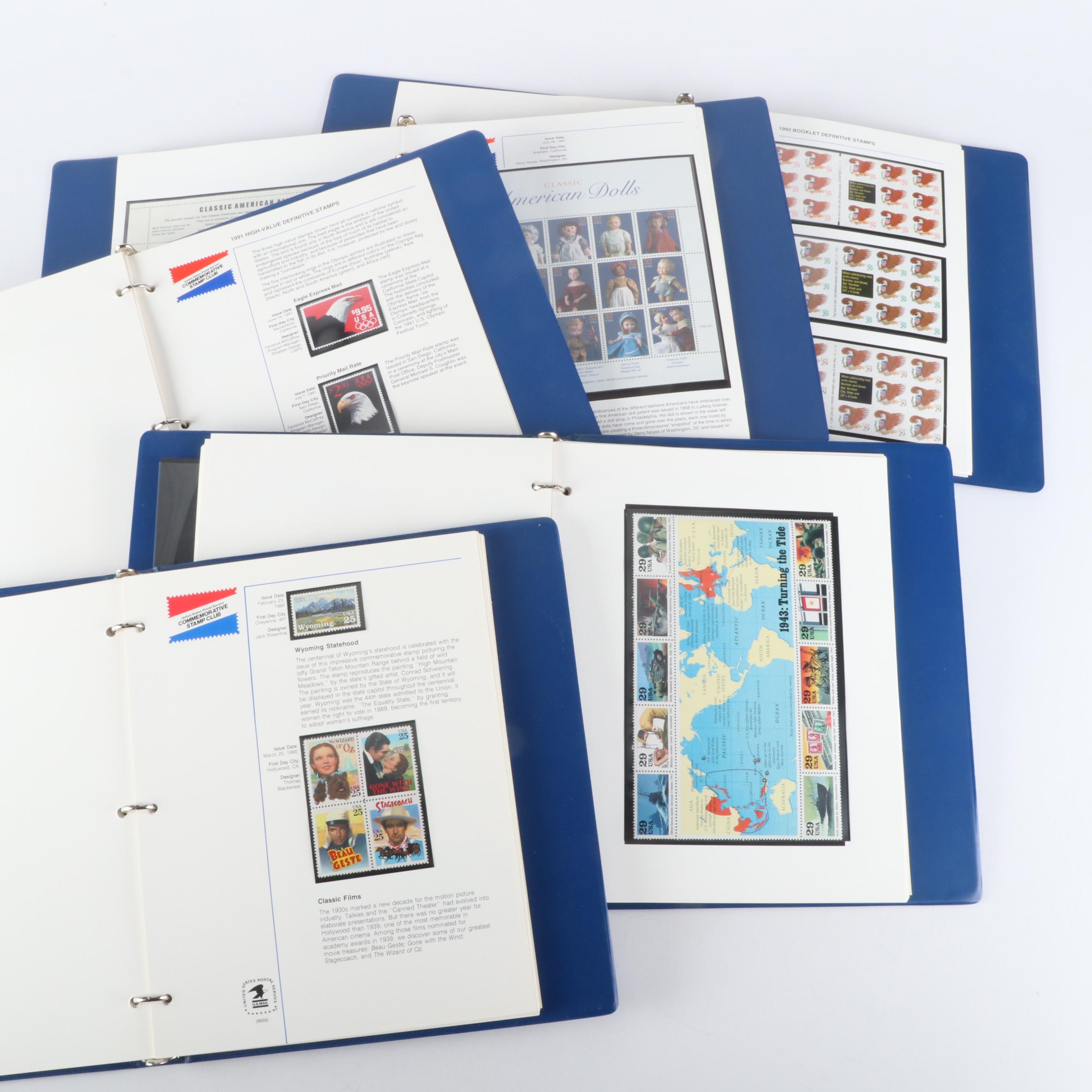 Eleven USPS "Commemorative Stamp Club" Albums, MNH, 1986 to 1998