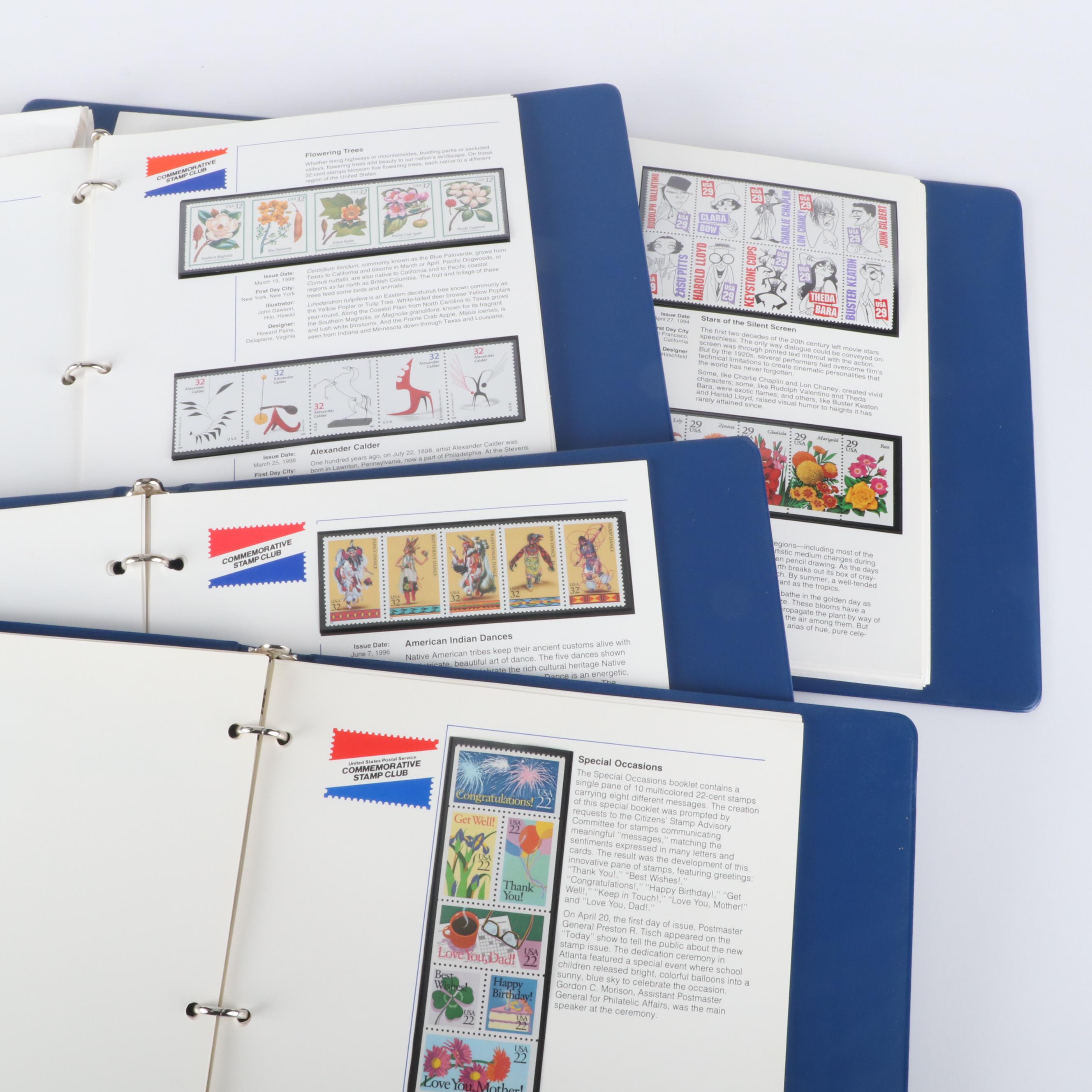 Eleven USPS "Commemorative Stamp Club" Albums, MNH, 1986 to 1998