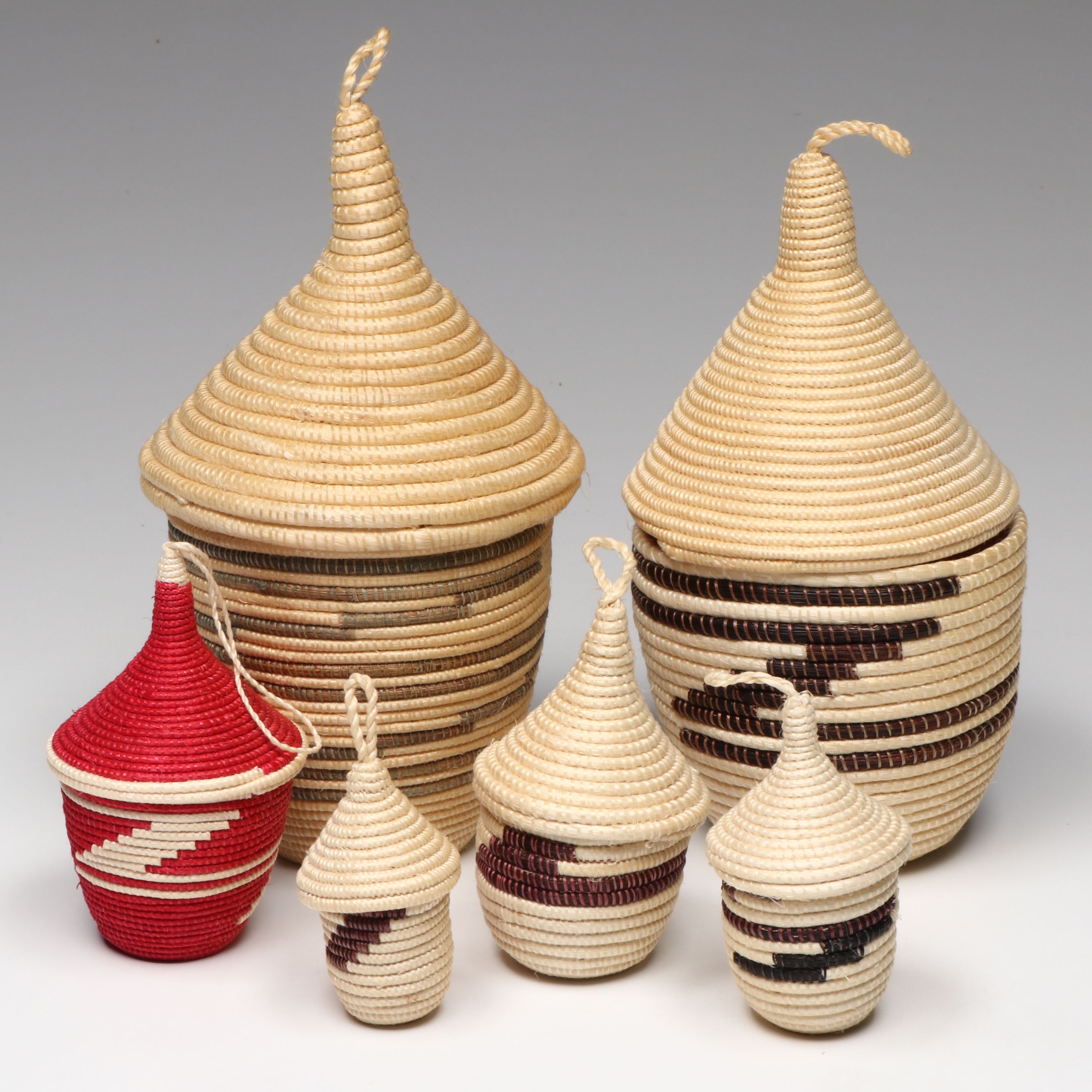 Rwandan Tutsi Peoples Plant Fiber Food Baskets and Other Lidded Vessels