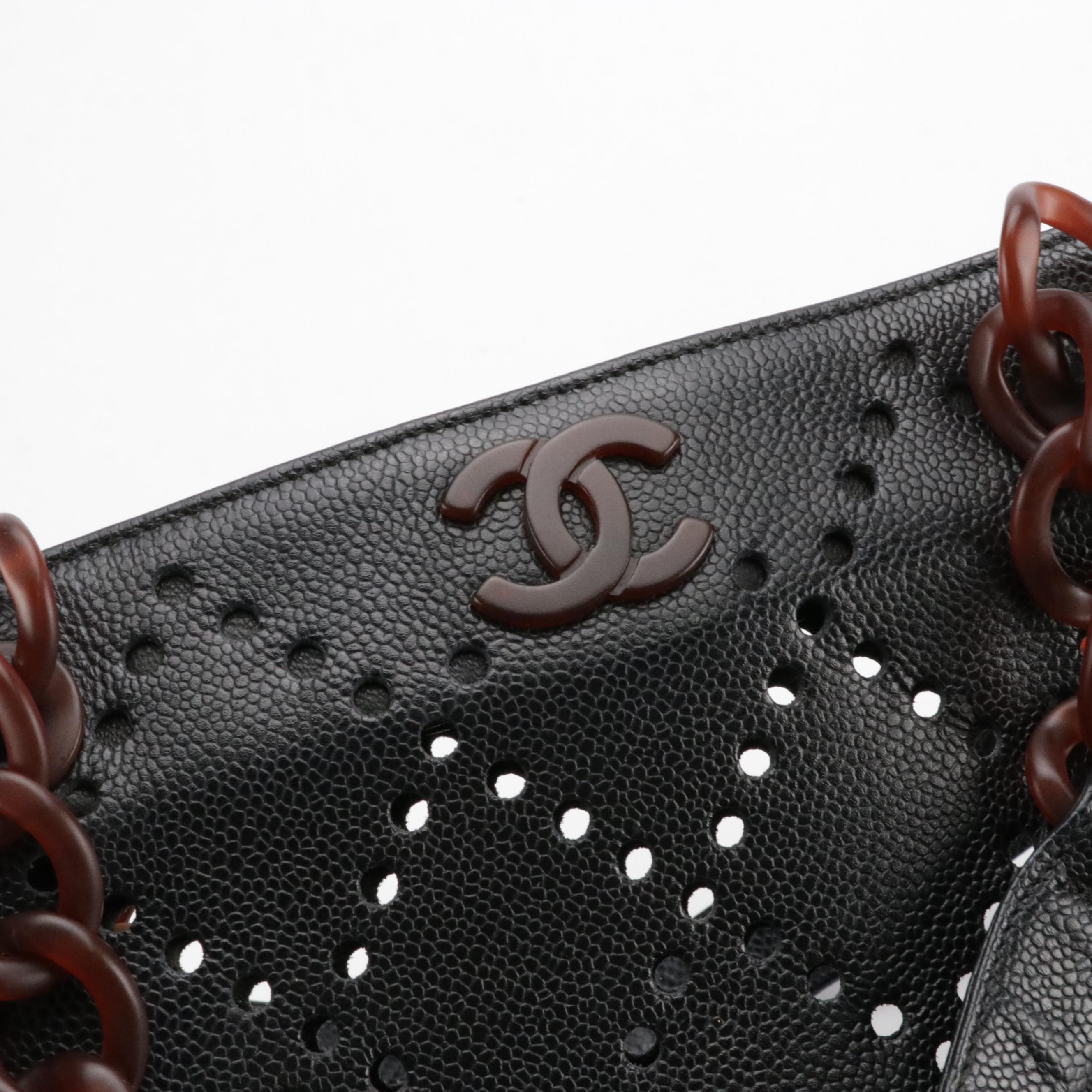 Chanel Diamond Perforated Caviar Leather Handbag with Resin Chain-Link Straps