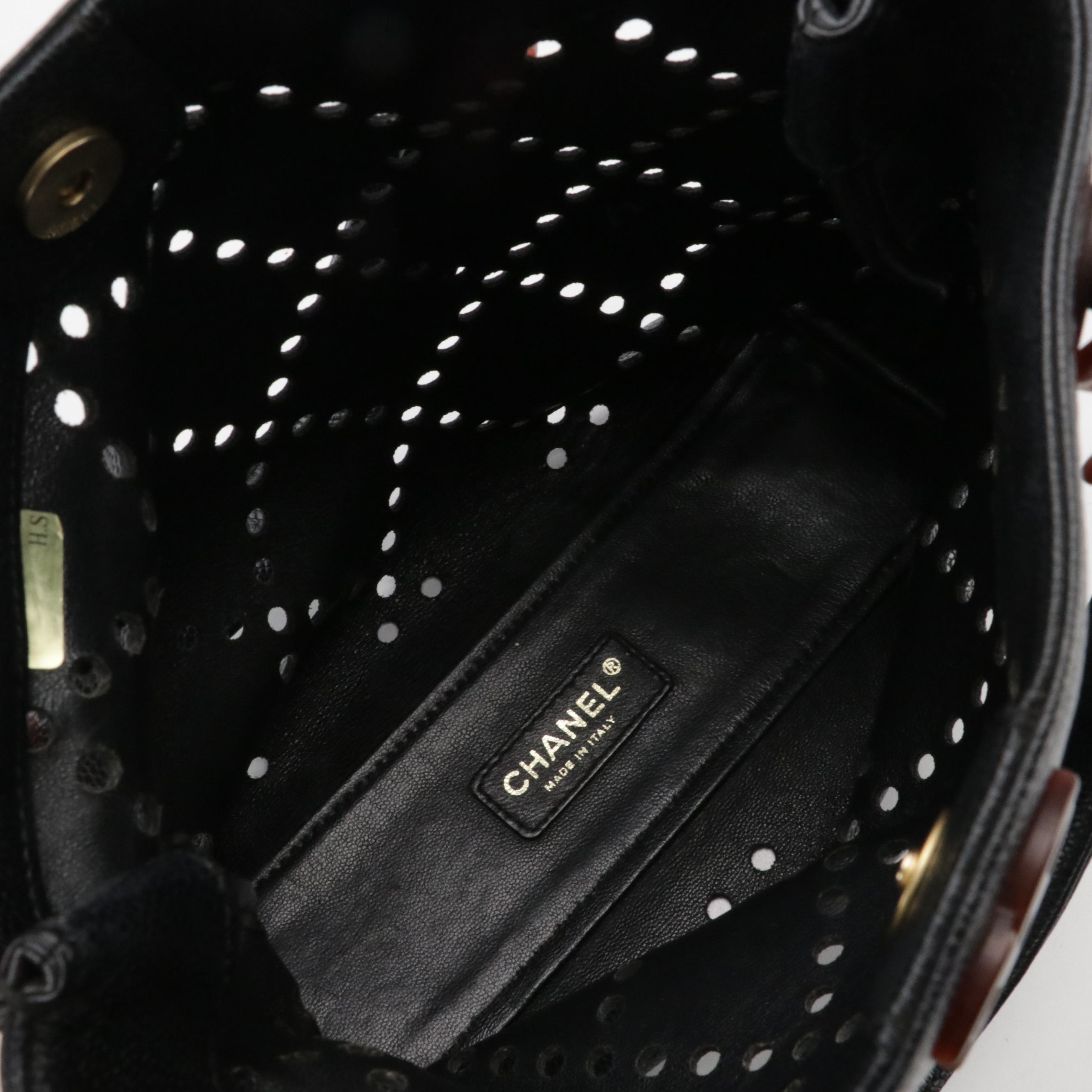 Chanel Diamond Perforated Caviar Leather Handbag with Resin Chain-Link Straps