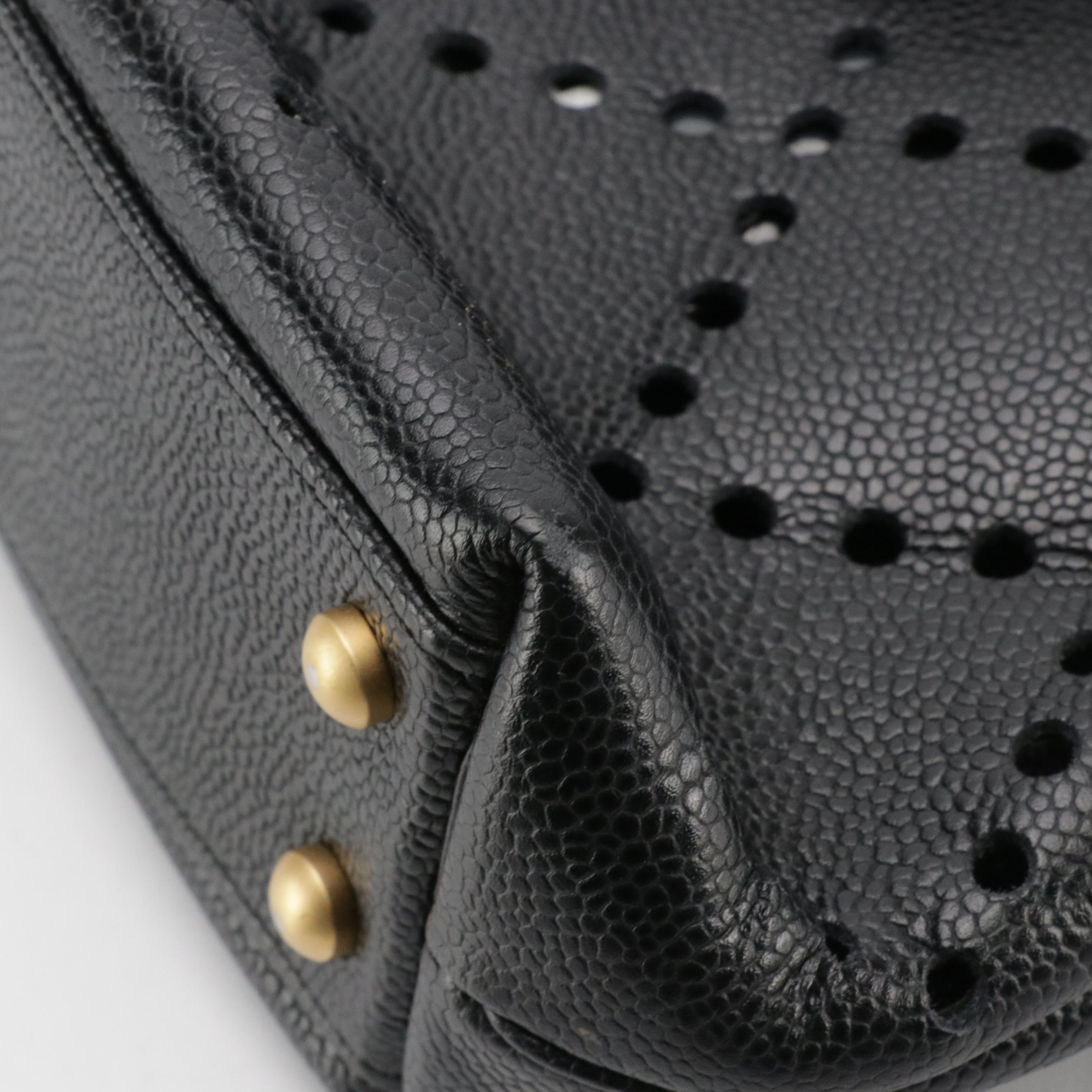 Chanel Diamond Perforated Caviar Leather Handbag with Resin Chain-Link Straps