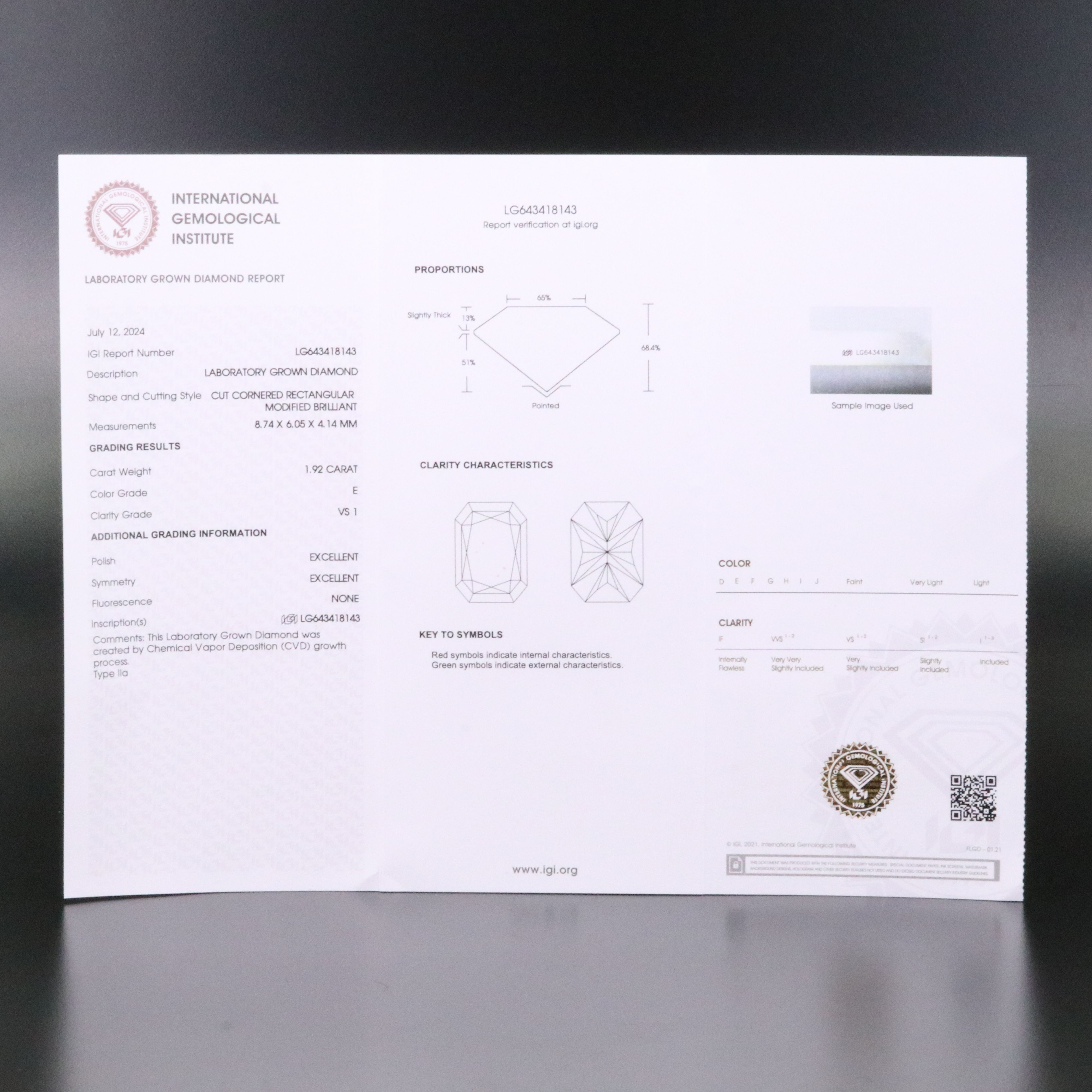 Loose 1.92 CT Lab Grown Diamond with IGI Report